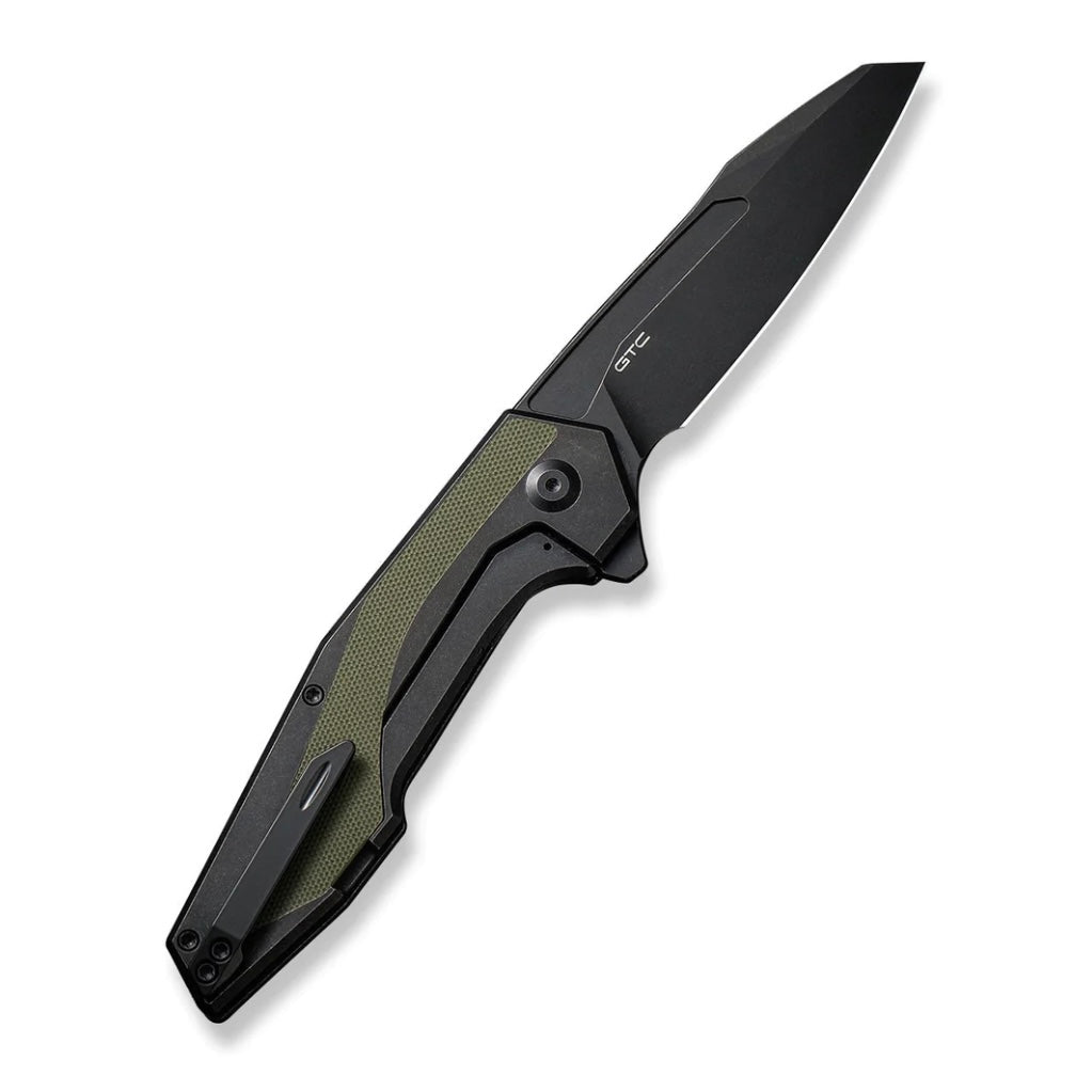 Civivi Hypersonic Flipper Knife - Premium Black Steel Handle with OD Green G-10 Inlays & Black Stonewash Blade