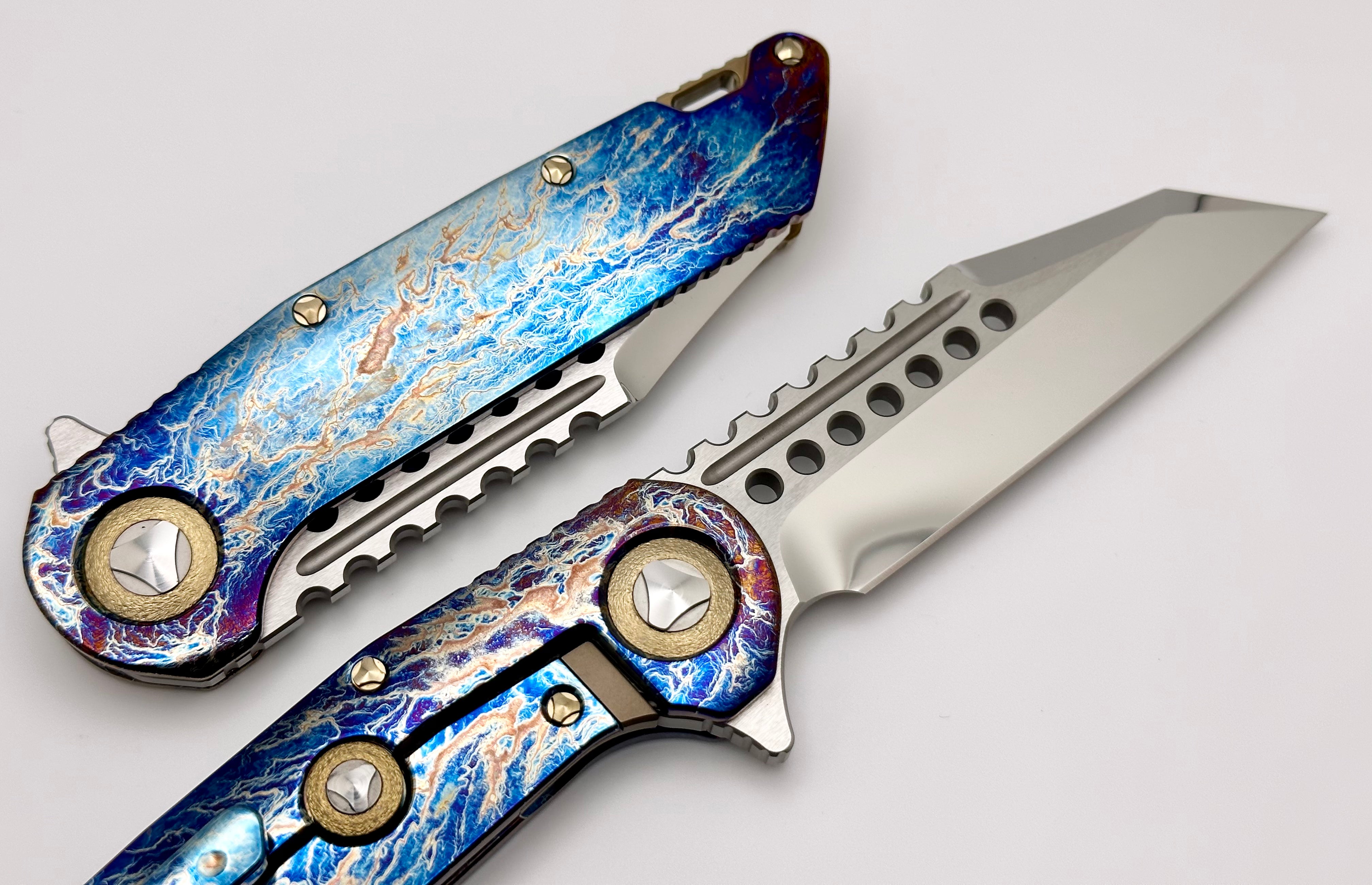 Premium Marfione Custom Warhound Knife - Mirror Polish M390 Blade & Galactic Acid Titanium Handles