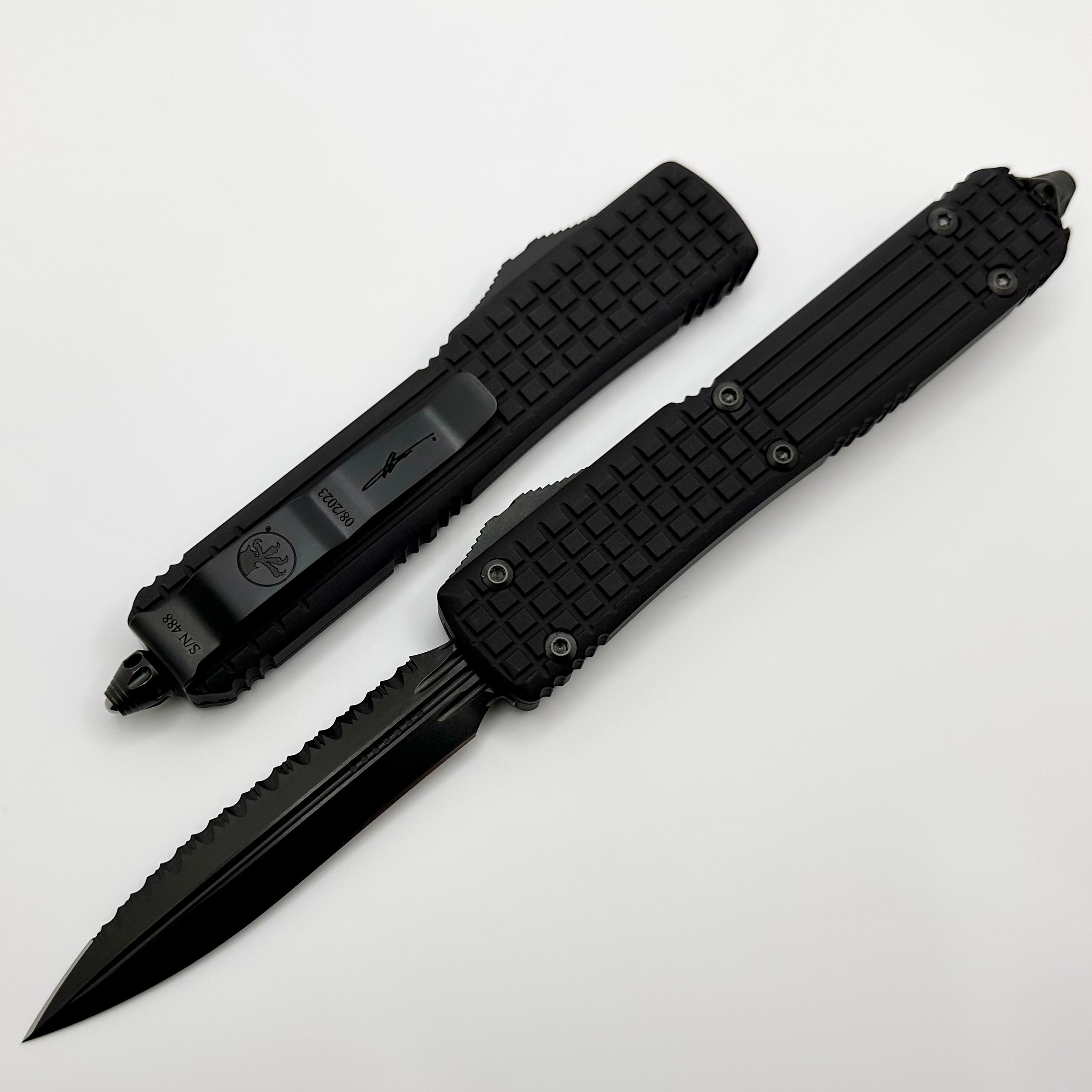 Microtech Ultratech Delta Frag Shadow Fluted DLC Double Edge Knife - Premium Signature Series