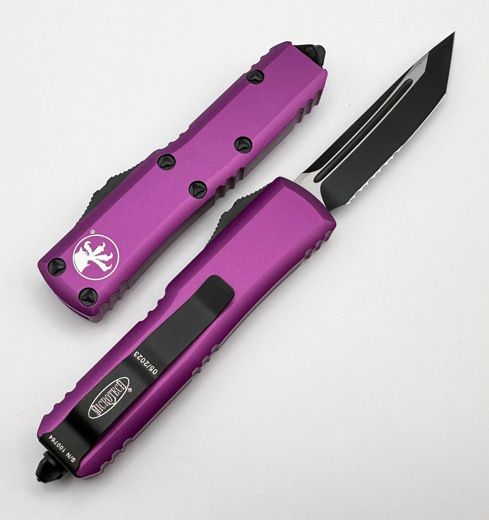 Microtech UTX-85 T/E Tanto EDC Knife - Black Partial Serrated & Violet