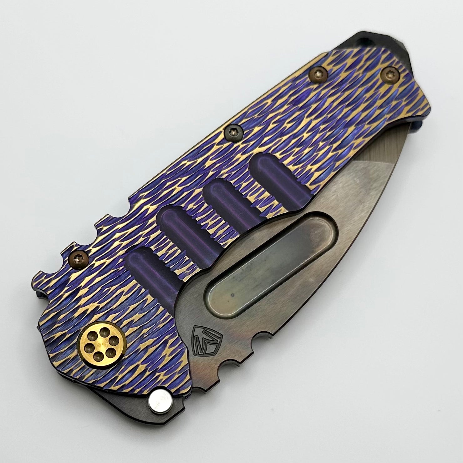 Medford Knife Praetorian T - Premium Violet/Bronze Dragon Skin Handles with S45VN Vulcan Tanto Blade