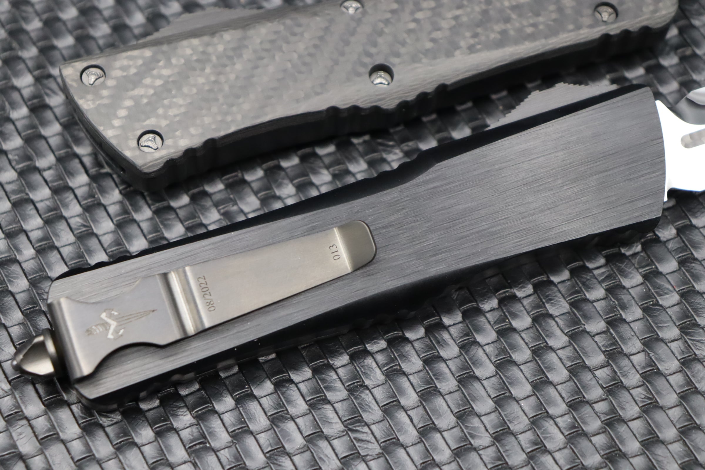 Ultimate Marfione Custom Combat Troodon OTF Knife - Mirror Polish, Carbon Fiber Inlays & DLC Hardware