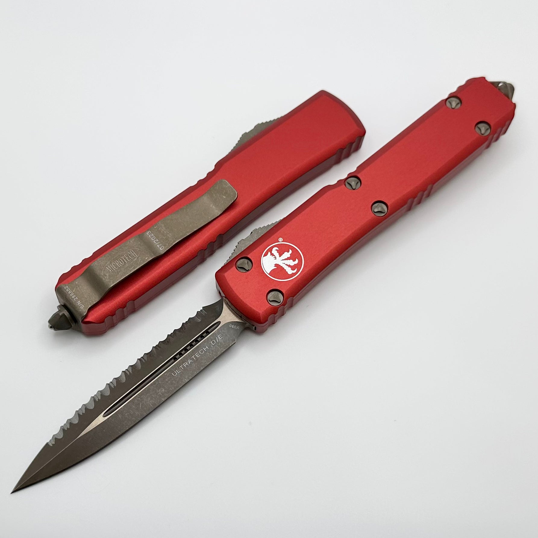 Microtech Ultratech Apocalyptic Bronze & Red Double Edge Serrated Knife - Ultimate Tactical OTF Blade