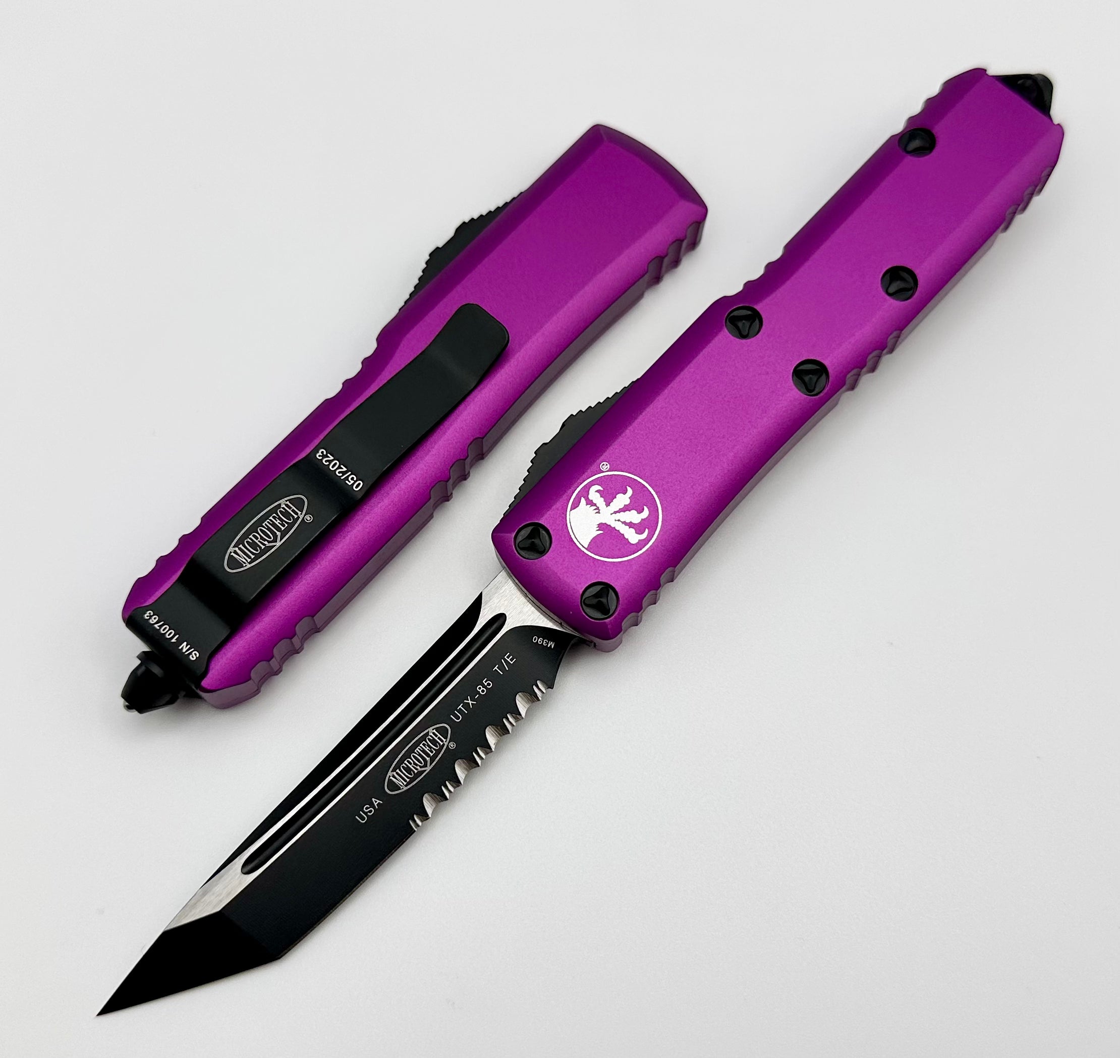 Microtech UTX-85 T/E Tanto EDC Knife - Black Partial Serrated & Violet