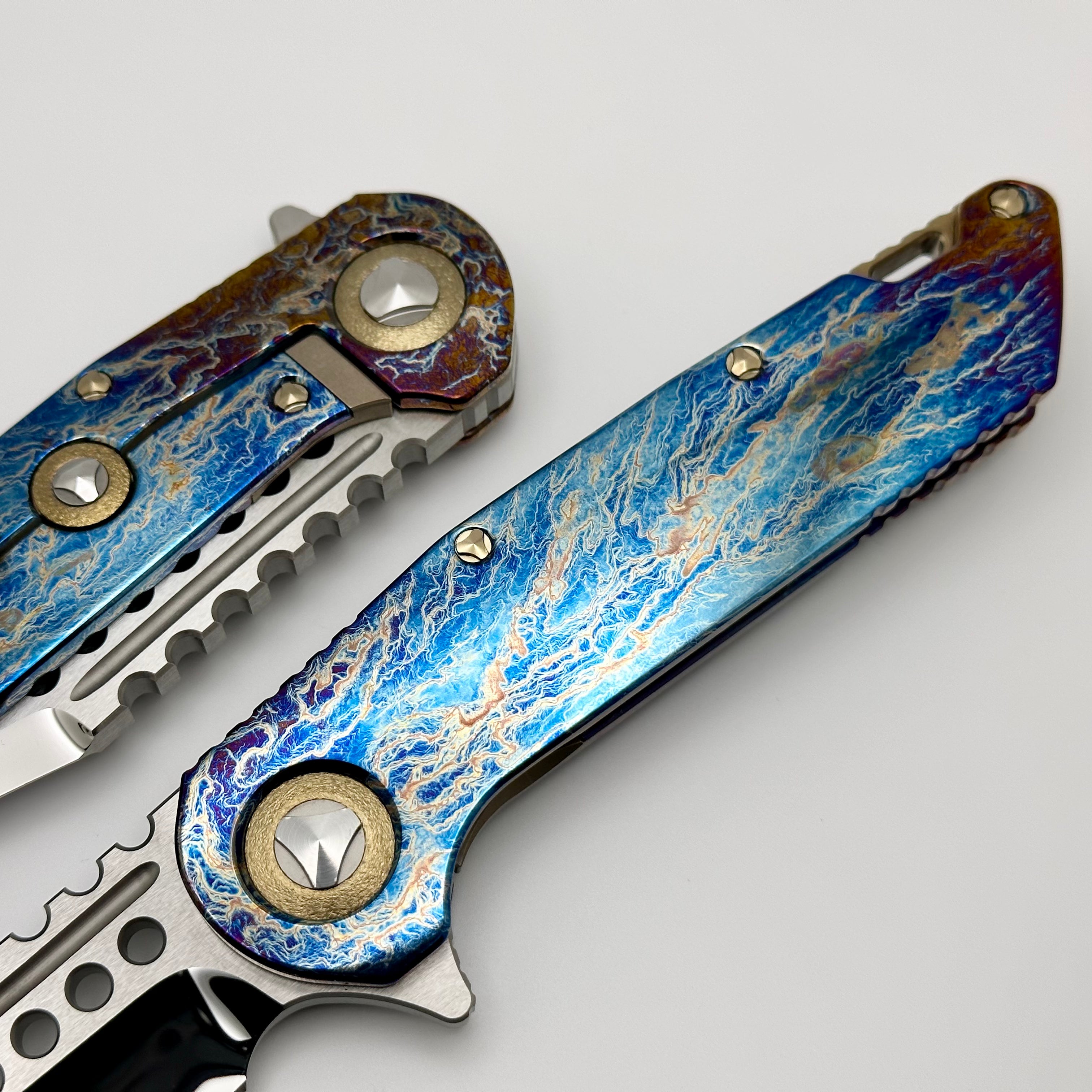 Premium Marfione Custom Warhound Knife - Mirror Polish M390 Blade & Galactic Acid Titanium Handles