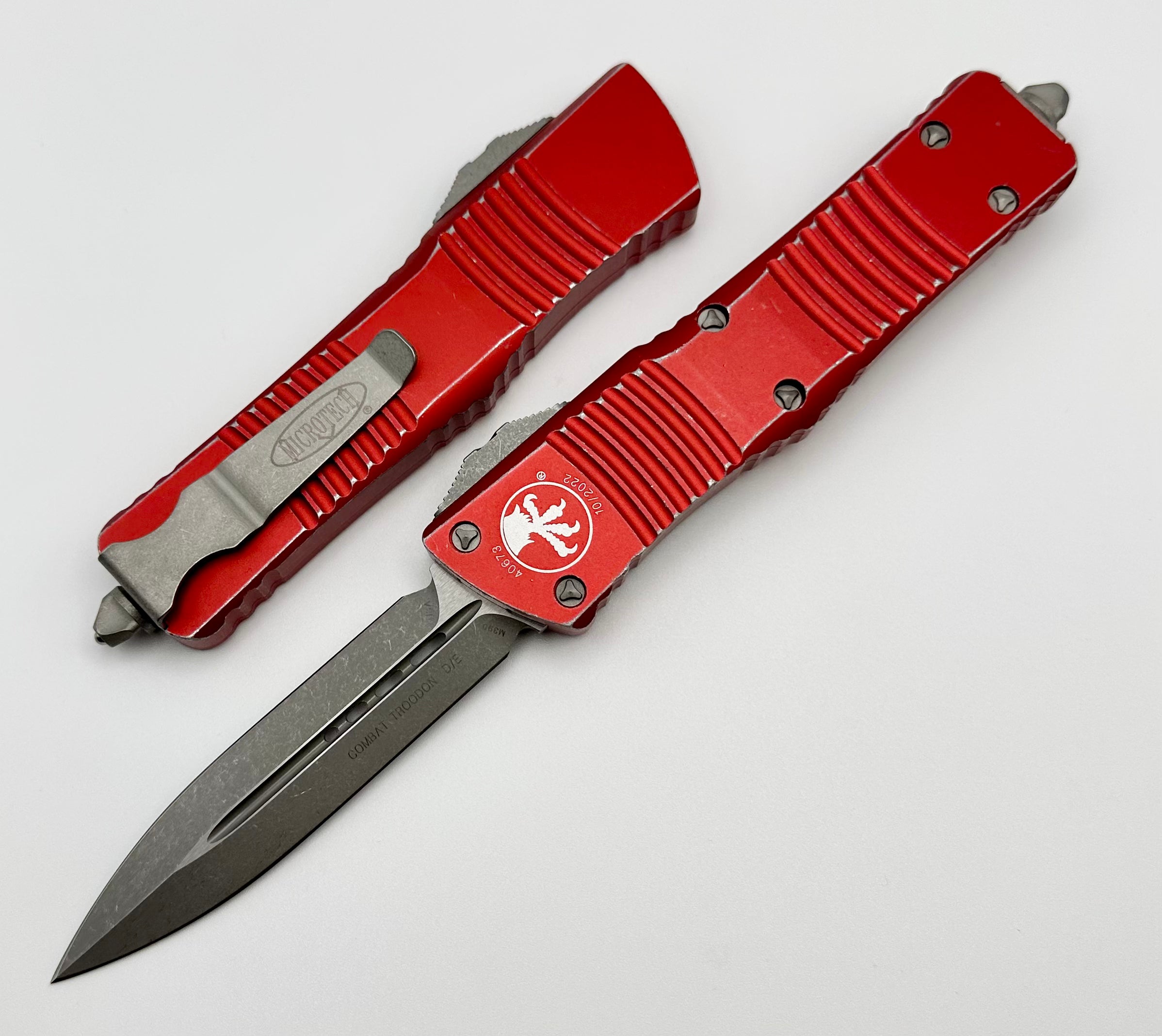 Premium Microtech Combat Troodon Double Edge Tactical Knife - Distressed Red