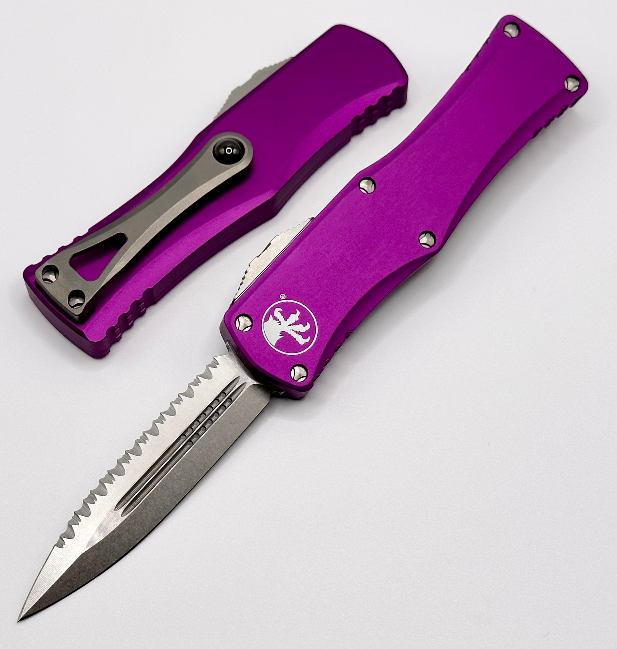 Microtech Hera Double Edge Knife - Premium Stonewash Finish with Violet Handle