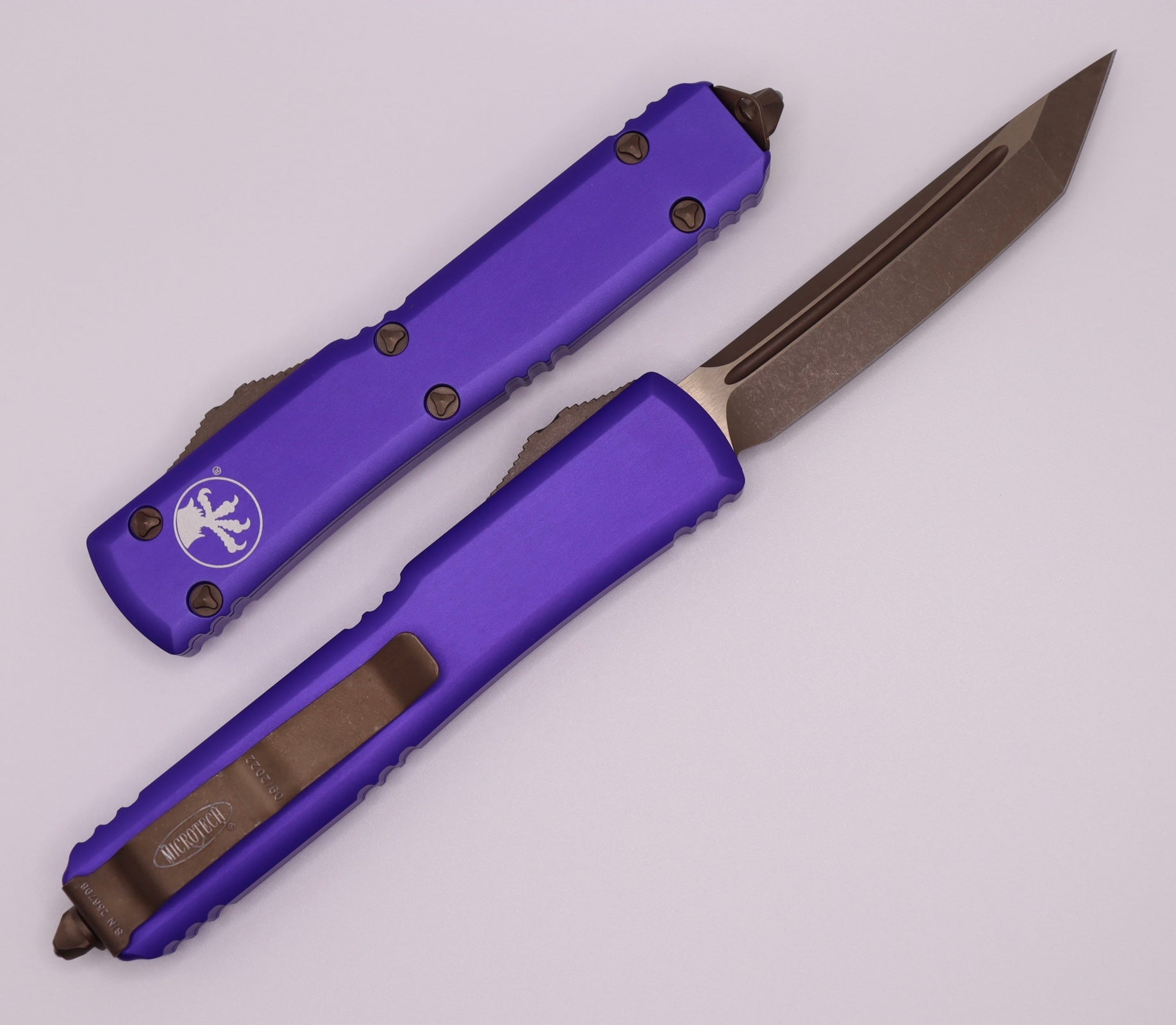 Microtech Ultratech Tanto Bronze Apocalyptic Knife - Premium OTF with Purple Handle