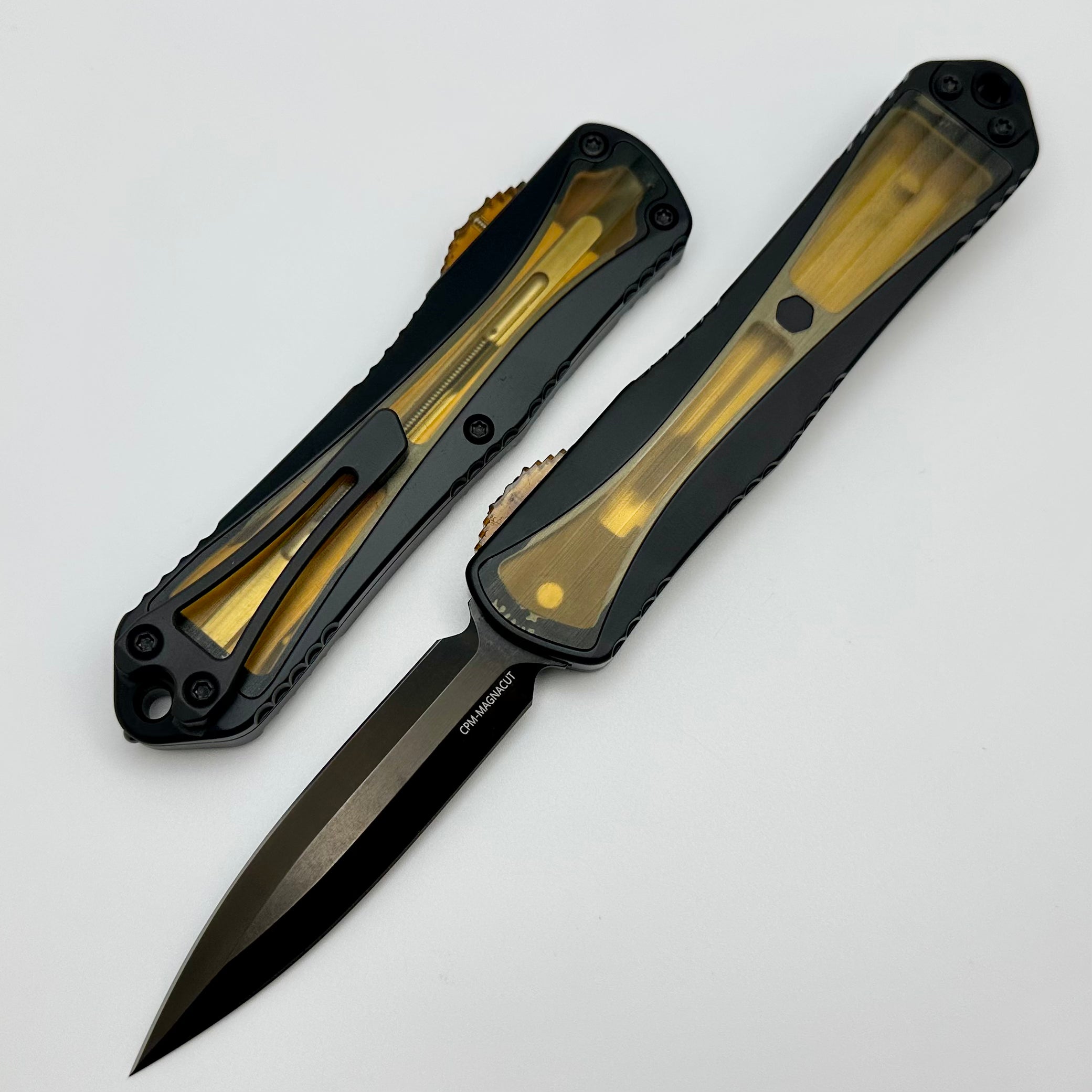 Heretic Knives Manticore E - Ultimate Tactical OTF Knife with Black Handle & Ultem Inlays