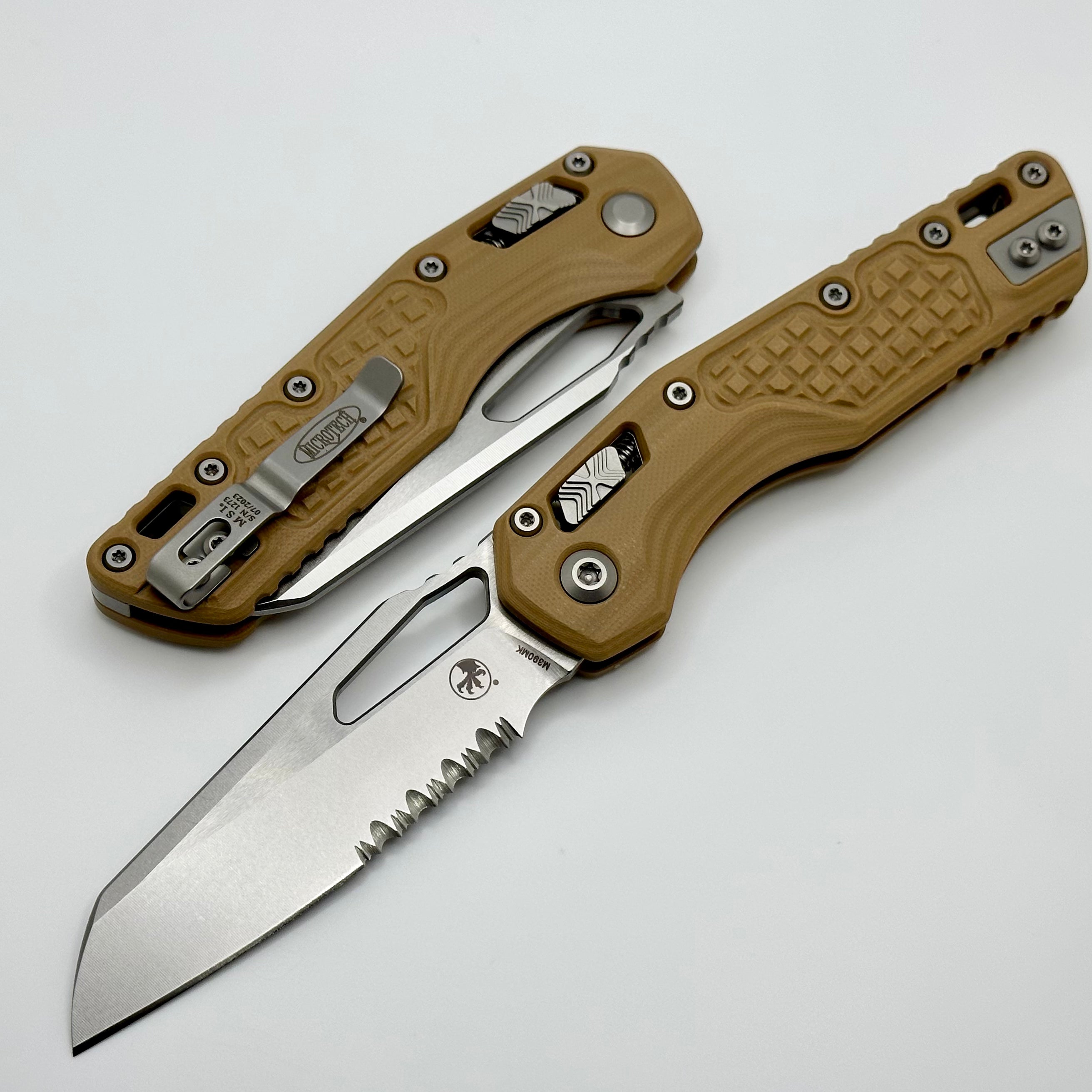 Microtech MSI RAM LOK Frag Tan G-10 Folding Knife - M390MK Steel, Partial Serrated Edge