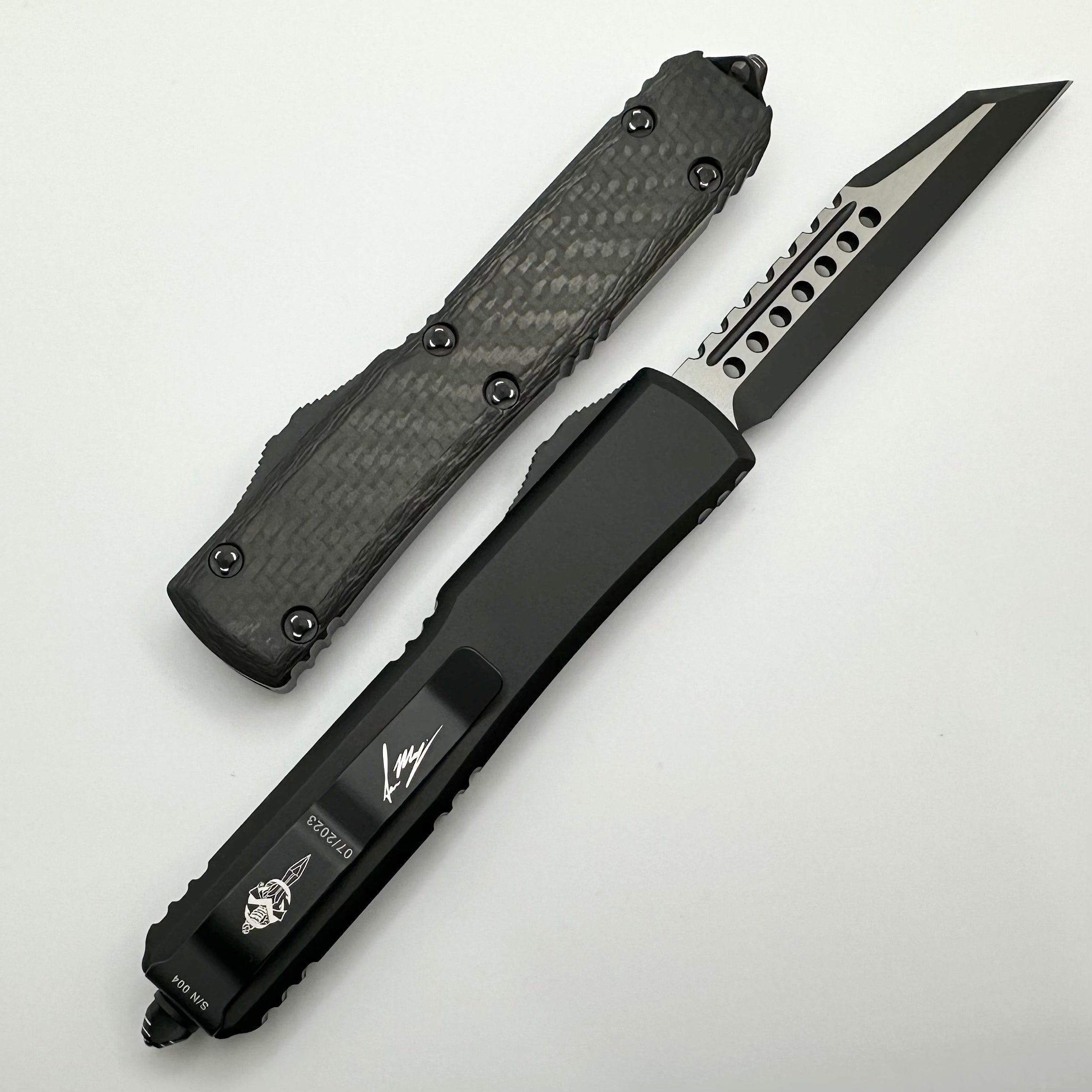 Premium Microtech Ultratech Warhound Tactical OTF Knife with Carbon Fiber & Ringed Hardware