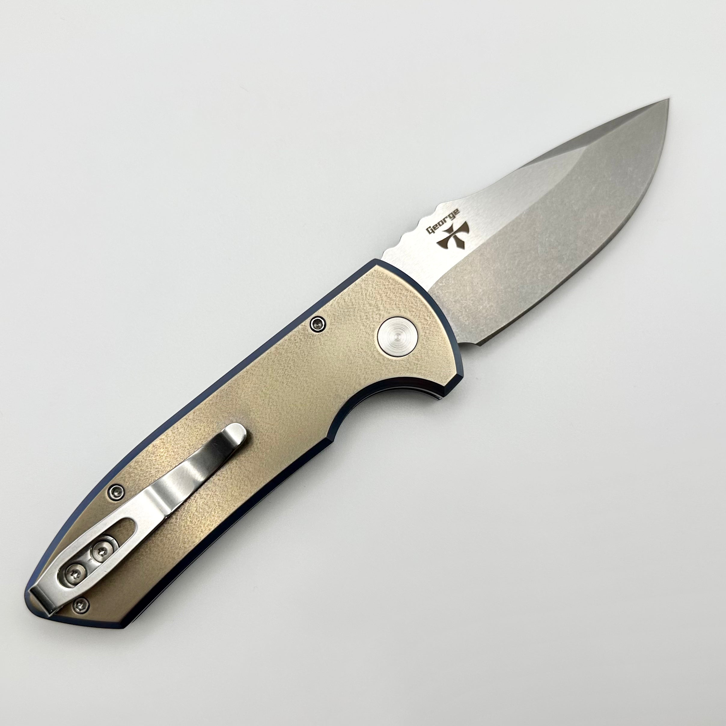 Ultimate Pro-Tech SBR Custom Knife - Premium Two-Tone Bronze/Blue Titanium Handle & Stonewash S35VN Blade