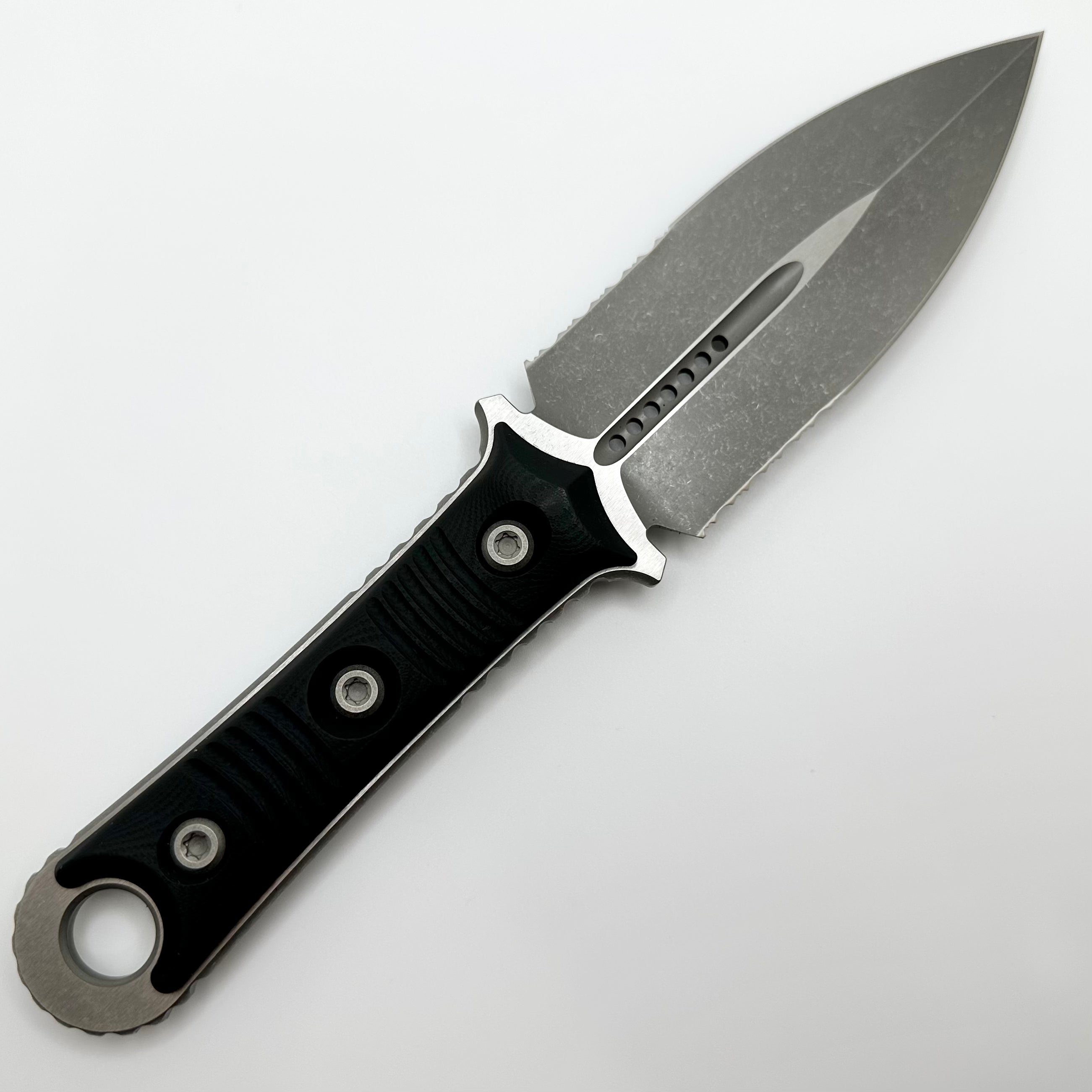 Microtech Borka SBD Apocalyptic Tactical Knife - Partial Serrated & Black G-10