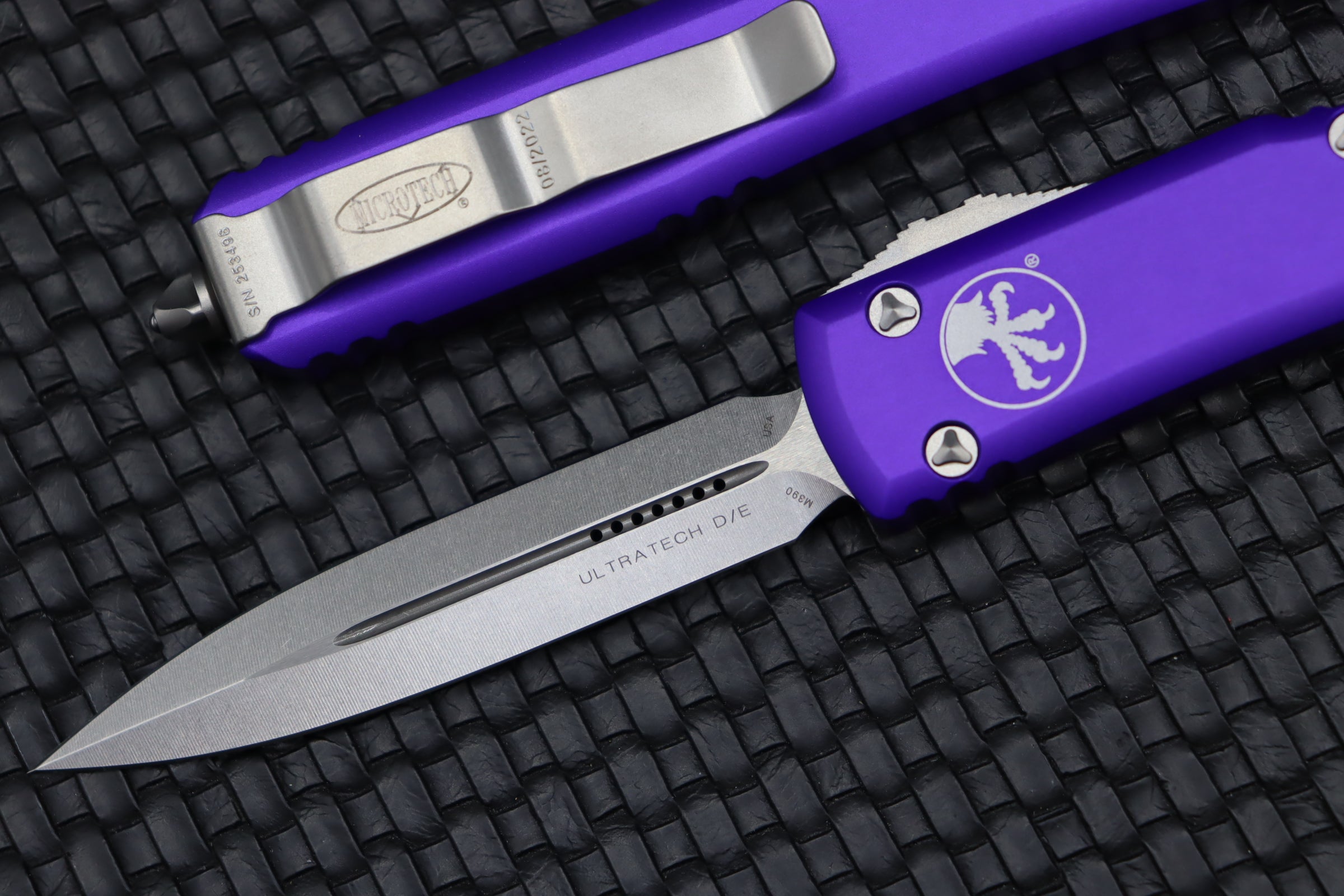 Microtech Ultratech D/E Double Edge Stonewash & Purple - Ultimate Tactical Knife