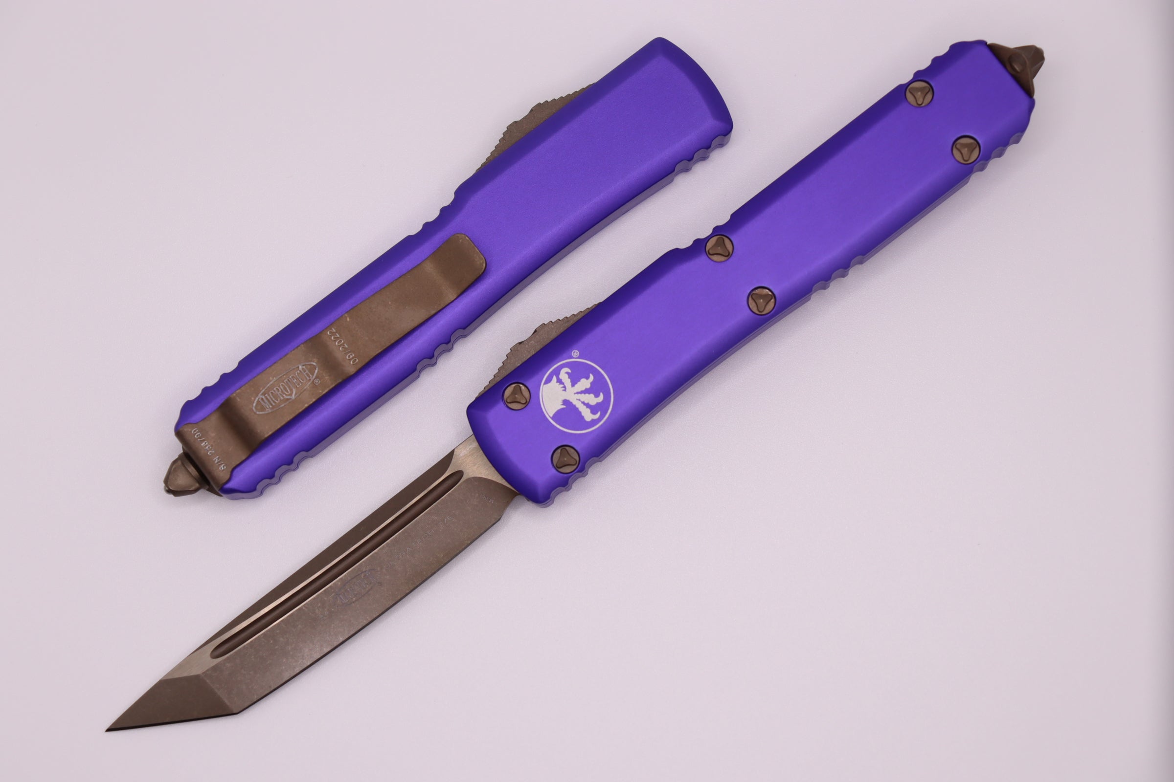 Microtech Ultratech Tanto Bronze Apocalyptic Knife - Premium OTF with Purple Handle