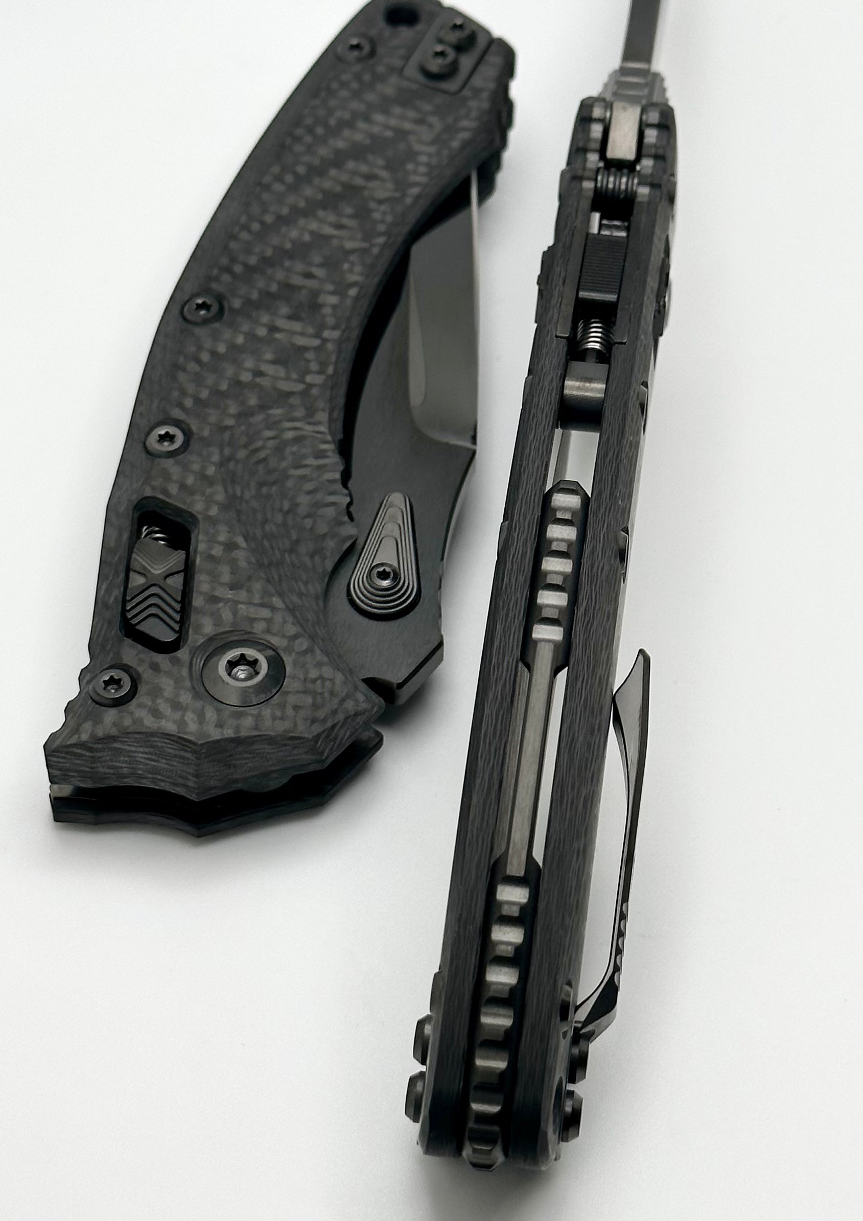 Marfione Custom Knives Amphibian RAM-LOK DLC Diamondwash M390 & Carbon Fiber Handles - Ultimate Tactical Precision