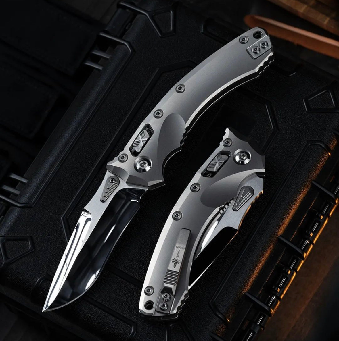 Premium Marfione Custom Amphibian RAM-LOK Knife - Mirror Polish M390 & Double Vapor Blast Titanium