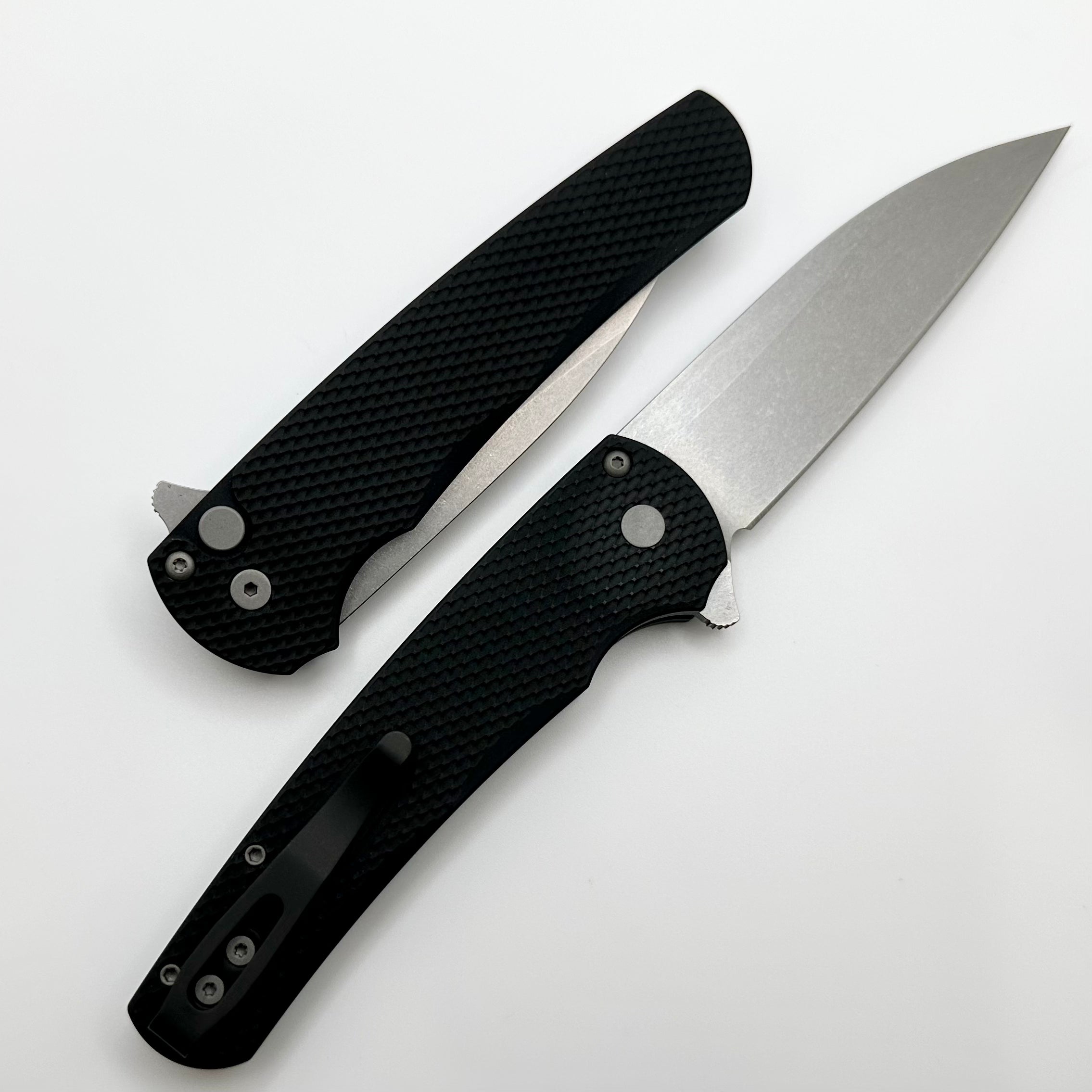 Ultimate Pro-Tech Malibu: Premium Textured Black Handle with Black Hardware & Stonewash MagnaCut Wharncliffe Blade