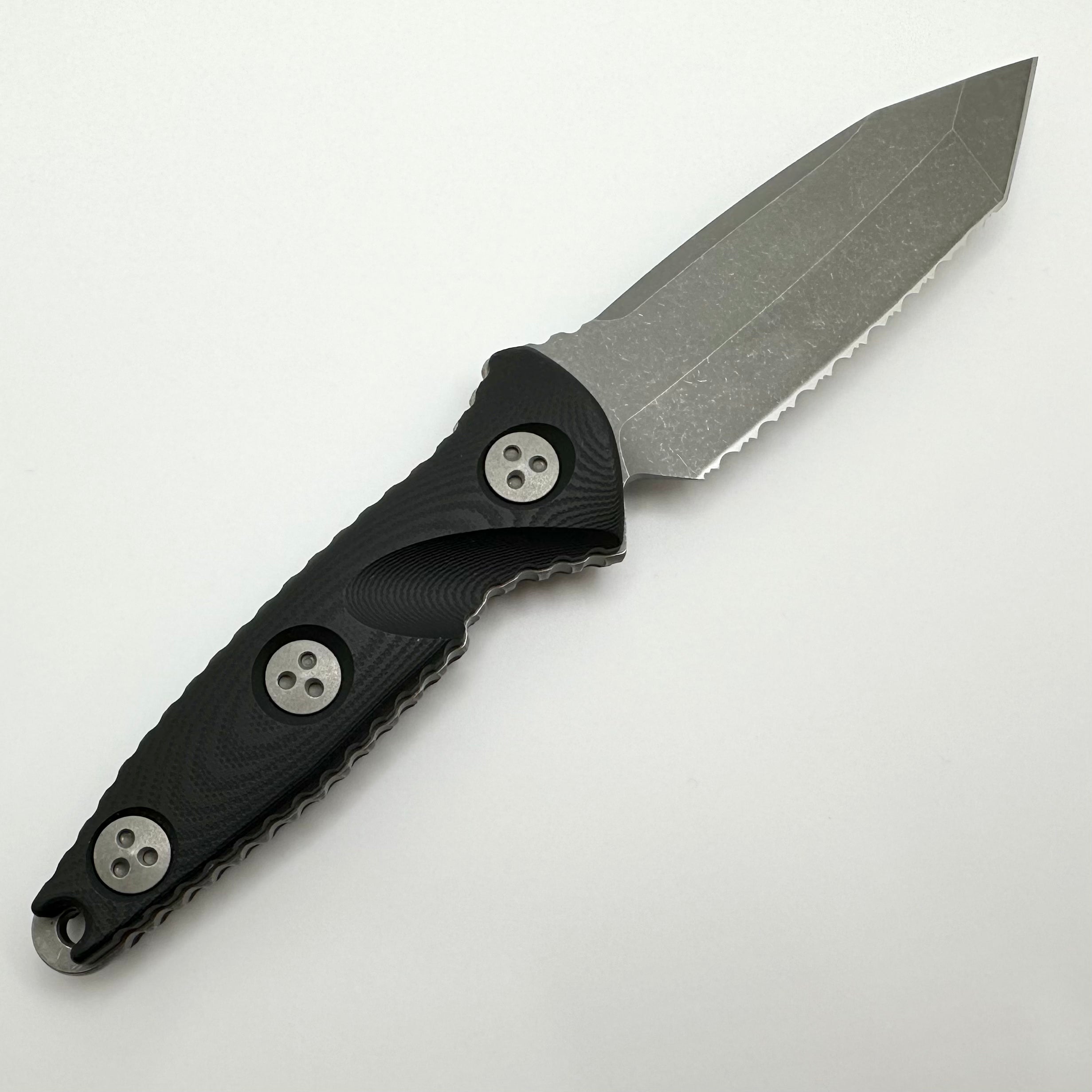 Premium Microtech Socom Alpha Mini Tanto Tactical Knife - Apocalyptic Full Serrated Fixed Blade