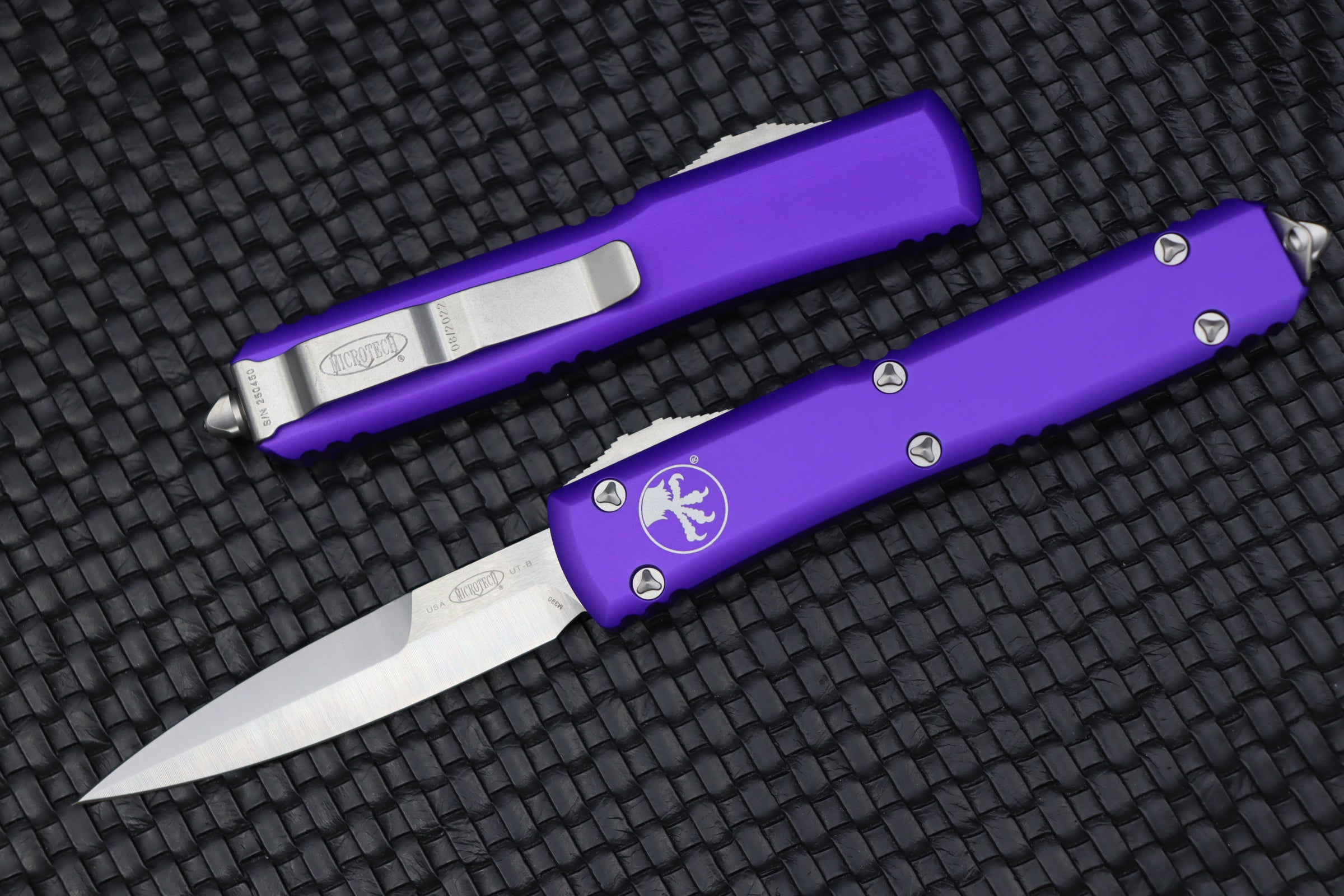 Premium Microtech Ultratech Bayonet Knife - Satin & Purple Edition