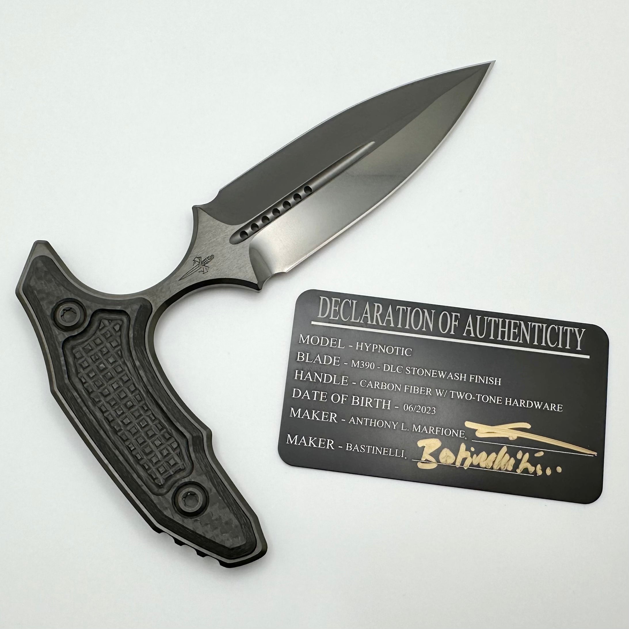 Marfione Custom Knives Hypnotic DLC Stonewash M390 & Carbon Fiber - Ultimate Tactical Blade