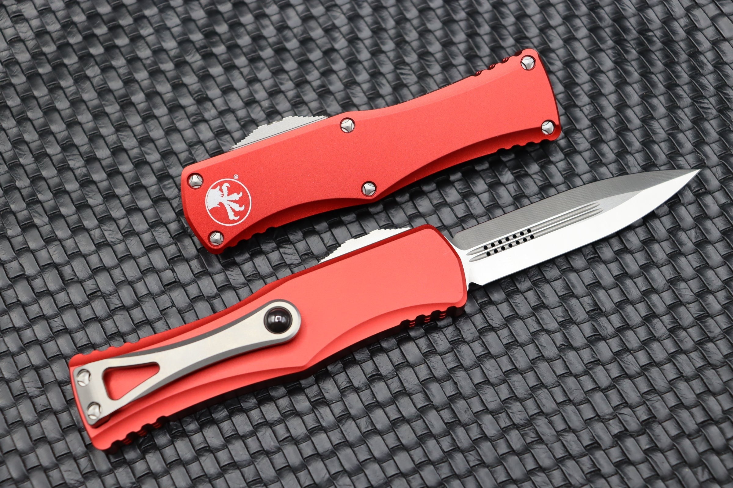 Premium Microtech Hera Double Edge Tactical Knife - M390 Steel & Red Aluminum Handle