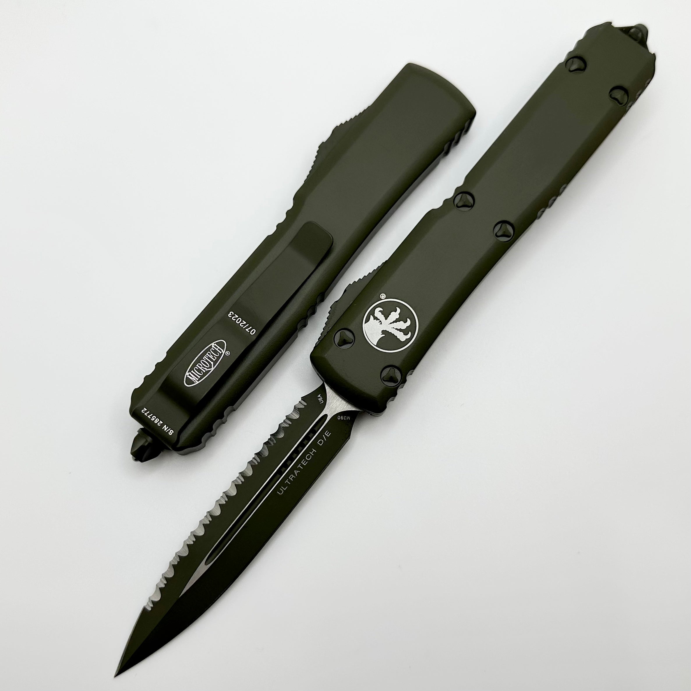 Premium Microtech Ultratech Cerakote OD Green Double Edge Full Serrated Knife - Ultimate Tactical Tool