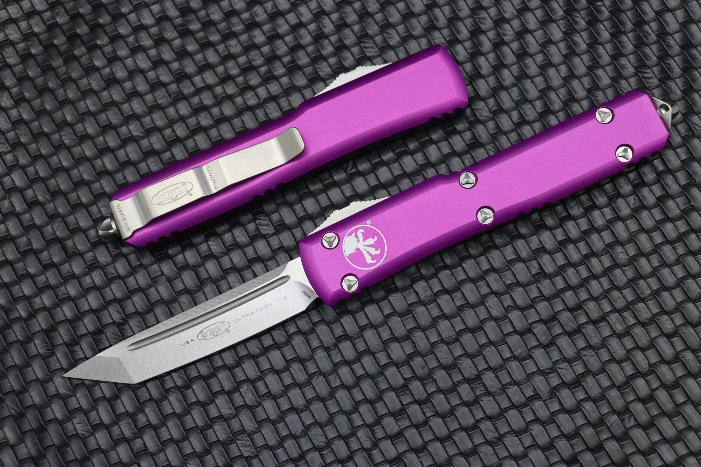 Premium Microtech Ultratech Tanto Stonewash Knife - Violet Edition