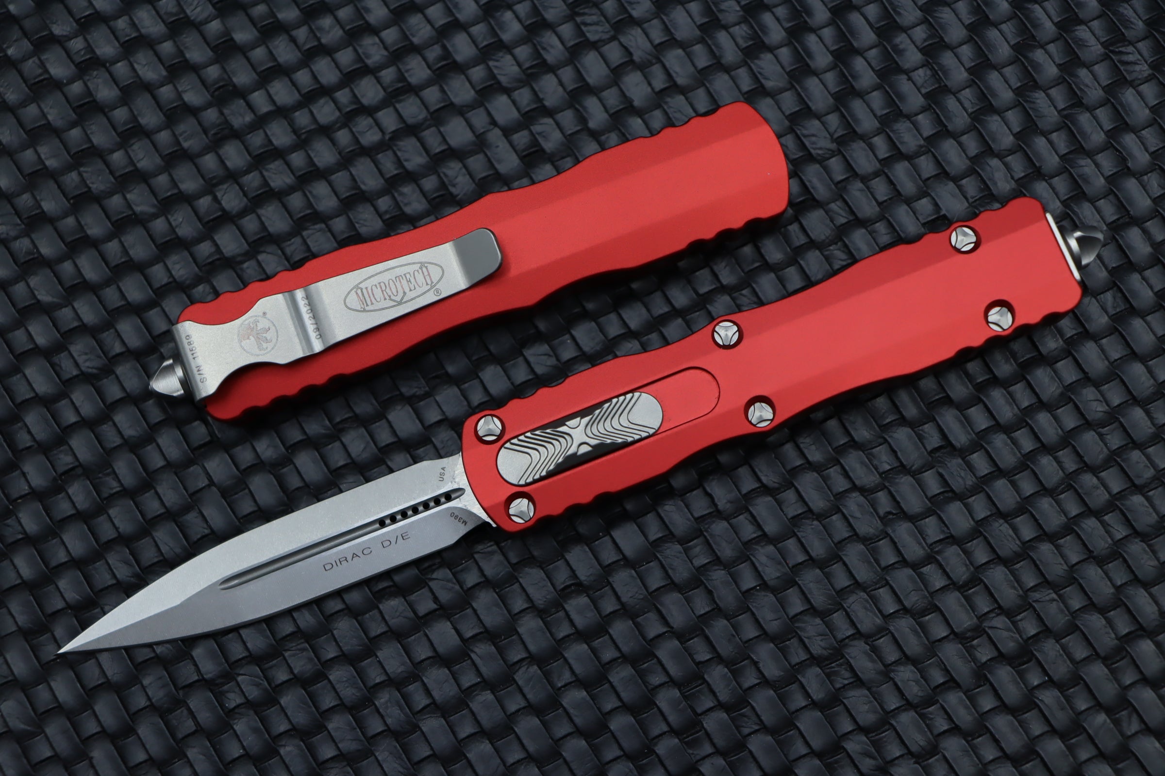 Microtech Dirac D/E Premium Stonewash Knife with Red Accents