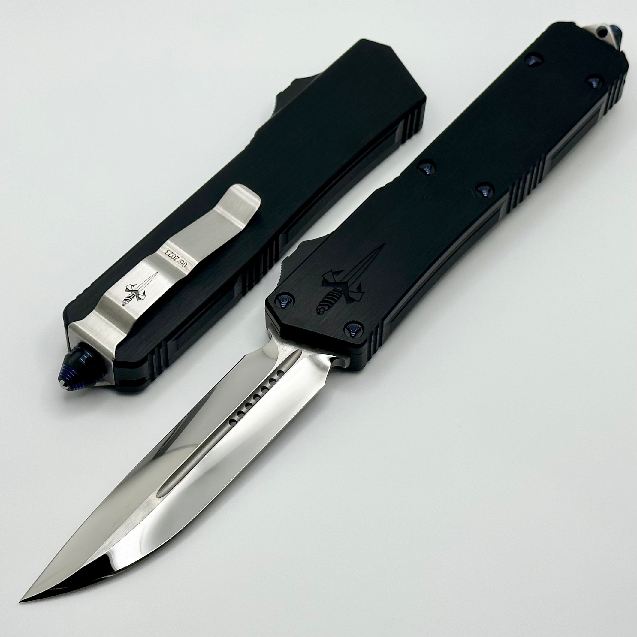 Premium Marfione Custom Scarab II Tactical OTF Knife - Mirror Polish M390 Blade & Black Hefted Handle