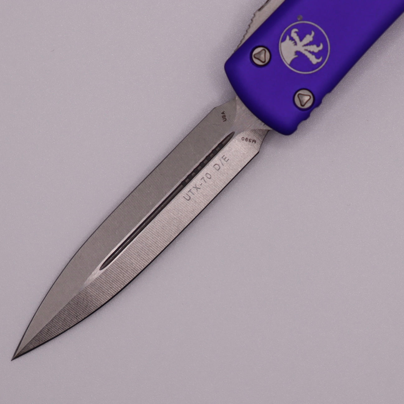 Microtech UTX-70 D/E Stonewash Standard & Purple 147-10PU - Compact & Premium EDC Knife