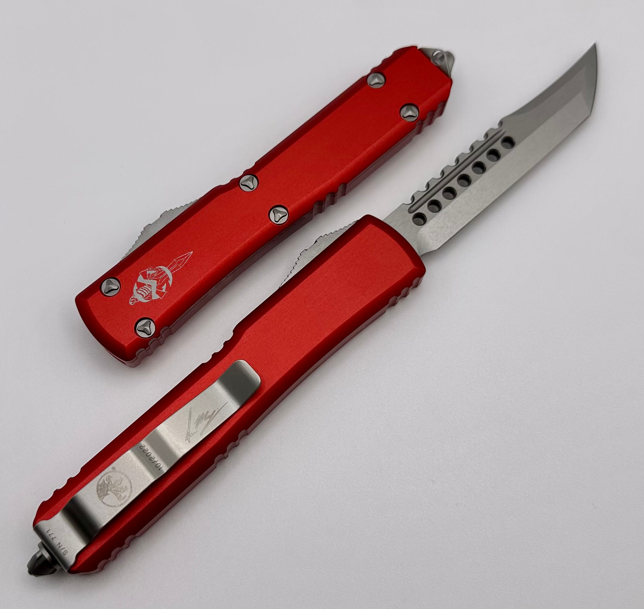 Premium Microtech Ultratech Hellhound Stonewash Red OTF Knife - Ultimate Tactical Tool