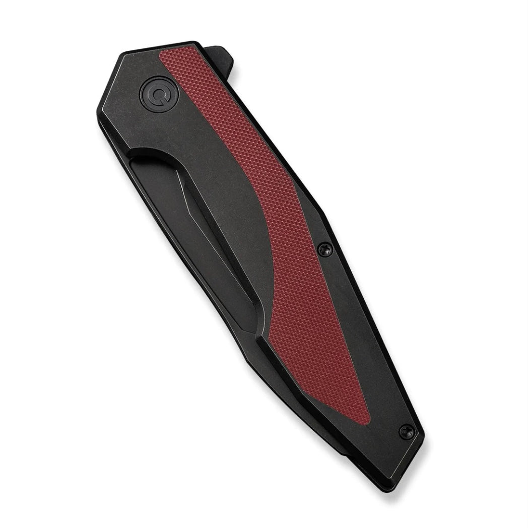 Civivi Hypersonic Flipper Knife - Premium Black Steel Handle with Burgundy G-10 Inlays & Black Stonewash Blade