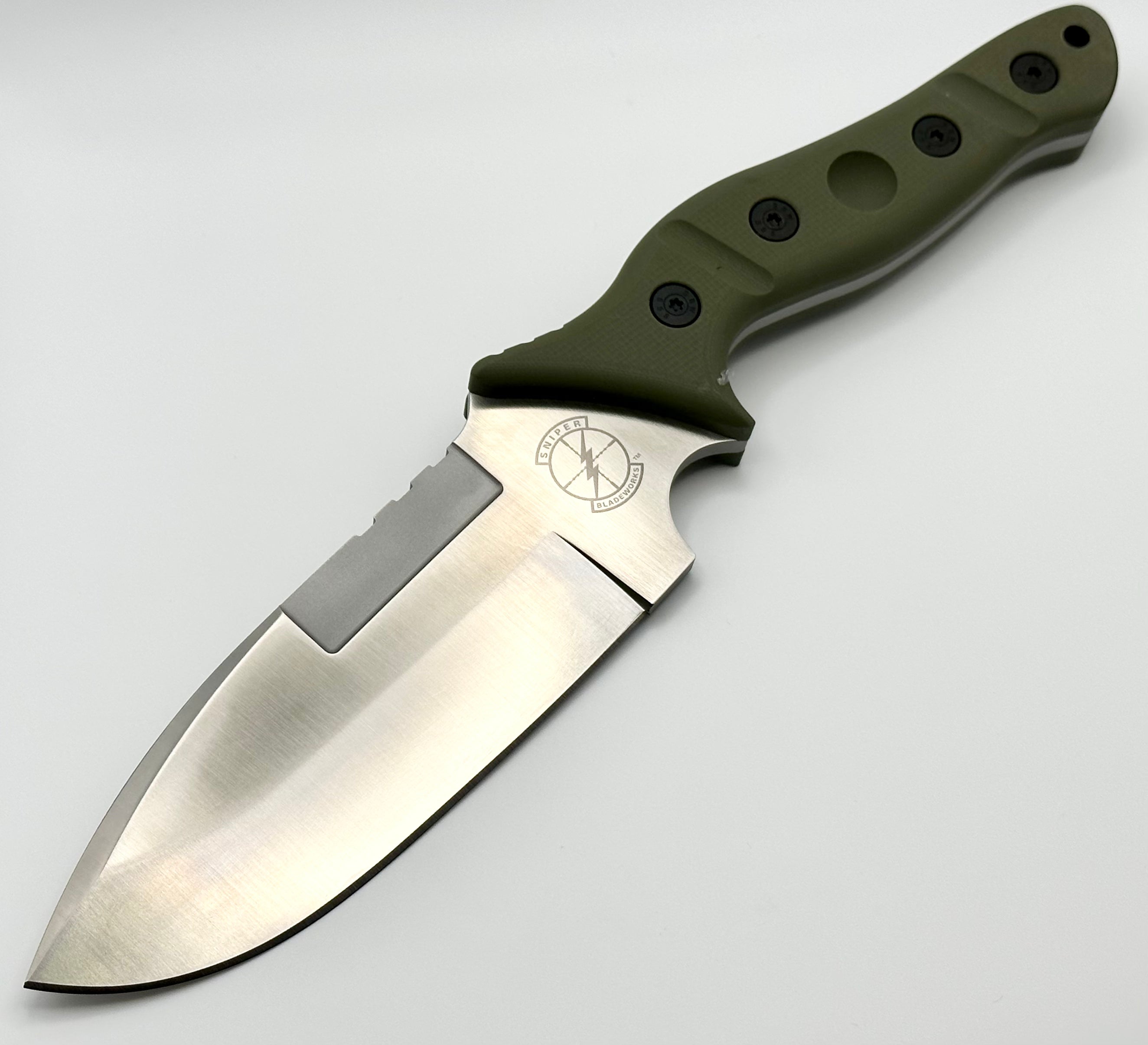 Premium Sniper Bladeworks Mamu Field Knife - OD Green G-10 & Satin 420HC