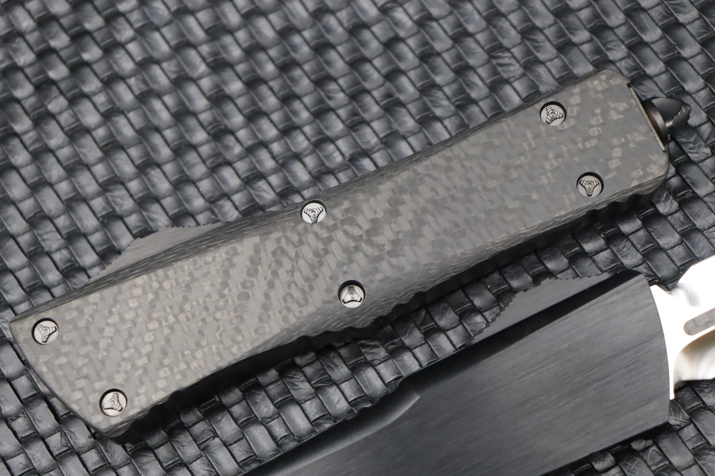 Ultimate Marfione Custom Combat Troodon OTF Knife - Mirror Polish, Carbon Fiber Inlays & DLC Hardware