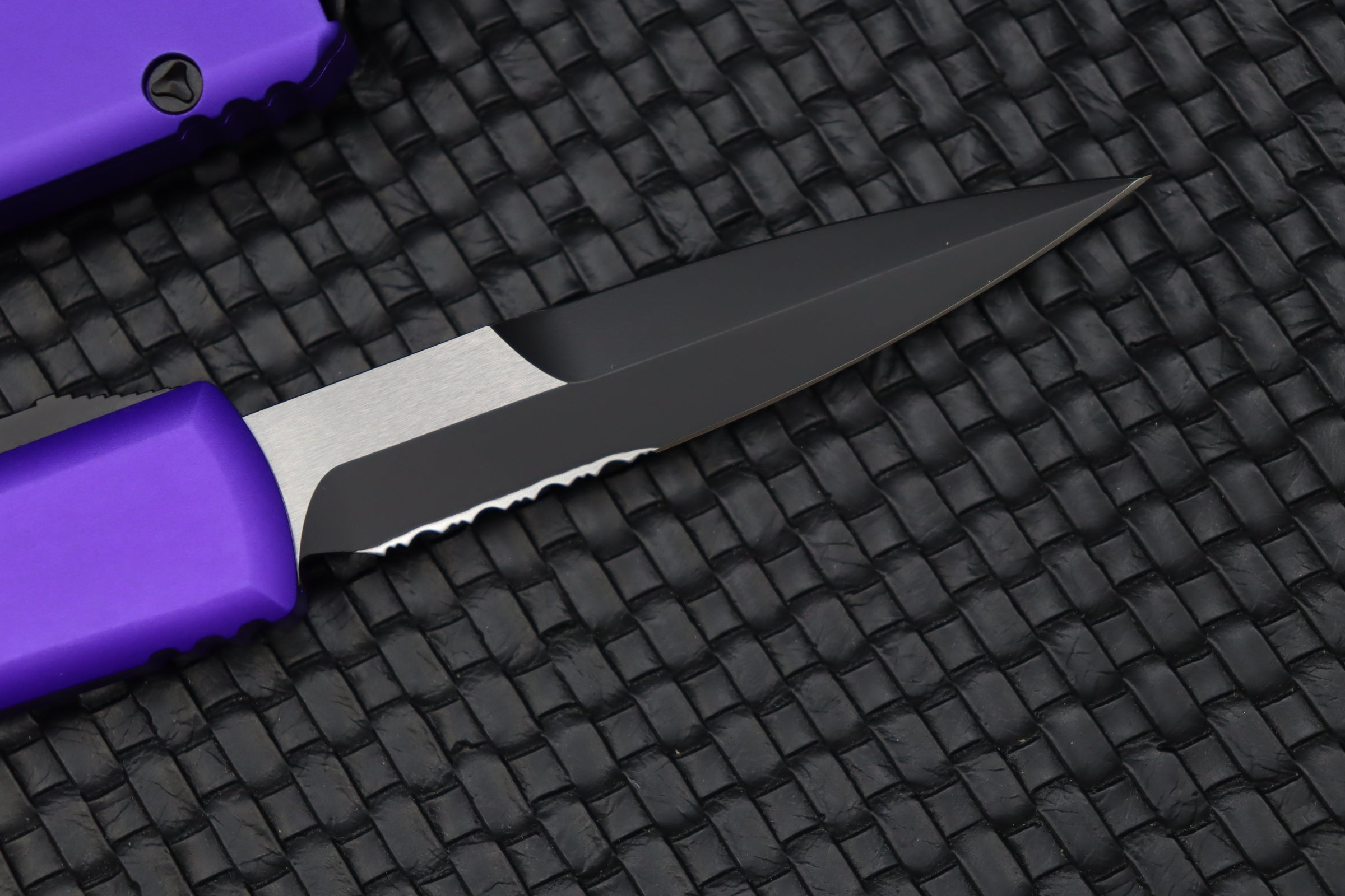 Premium Microtech Ultratech Bayonet Knife - Partial Serrated Blade & Purple Finish