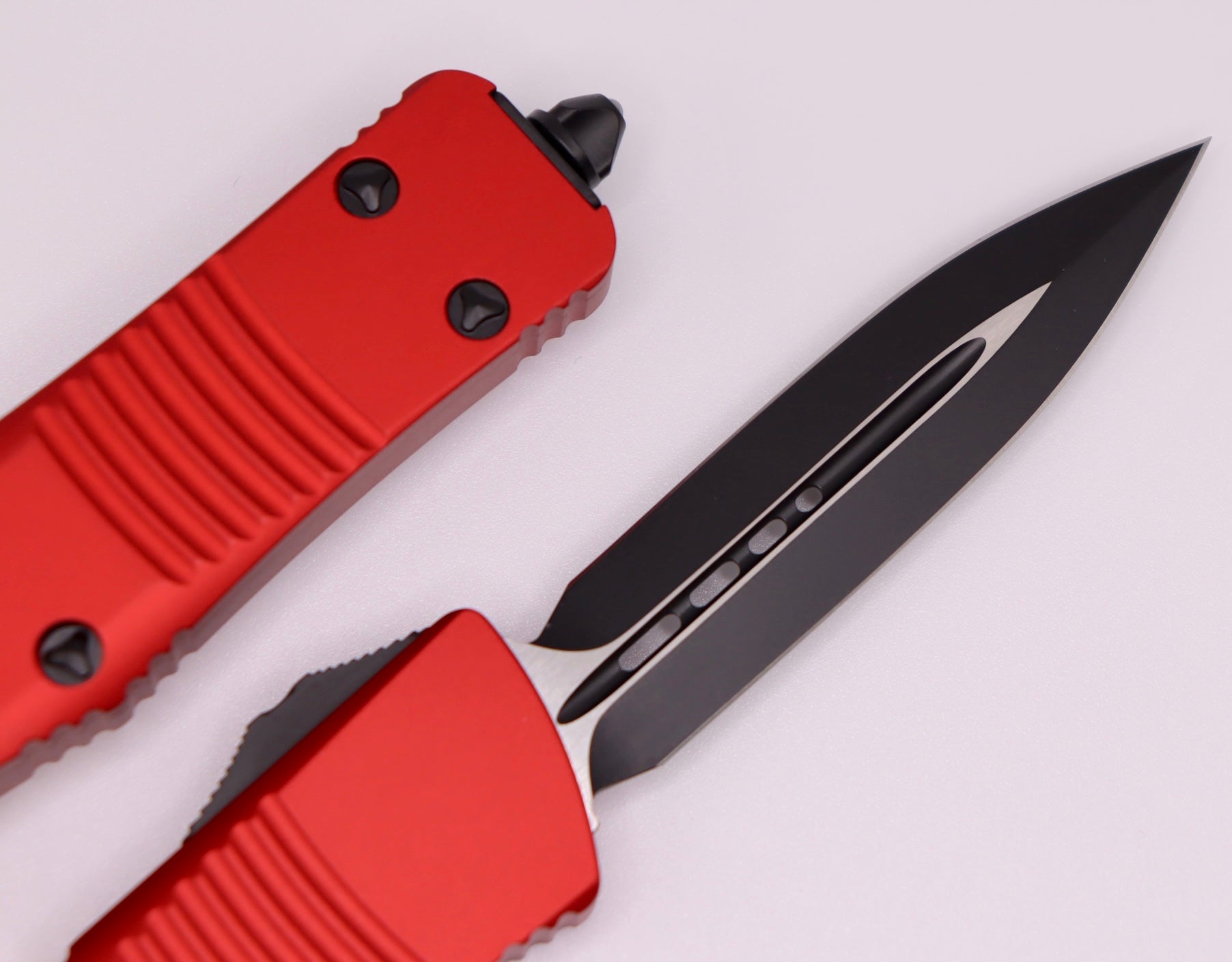 Microtech Troodon Black Double Edge OTF Knife with Red Accents - Ultimate Precision Tool