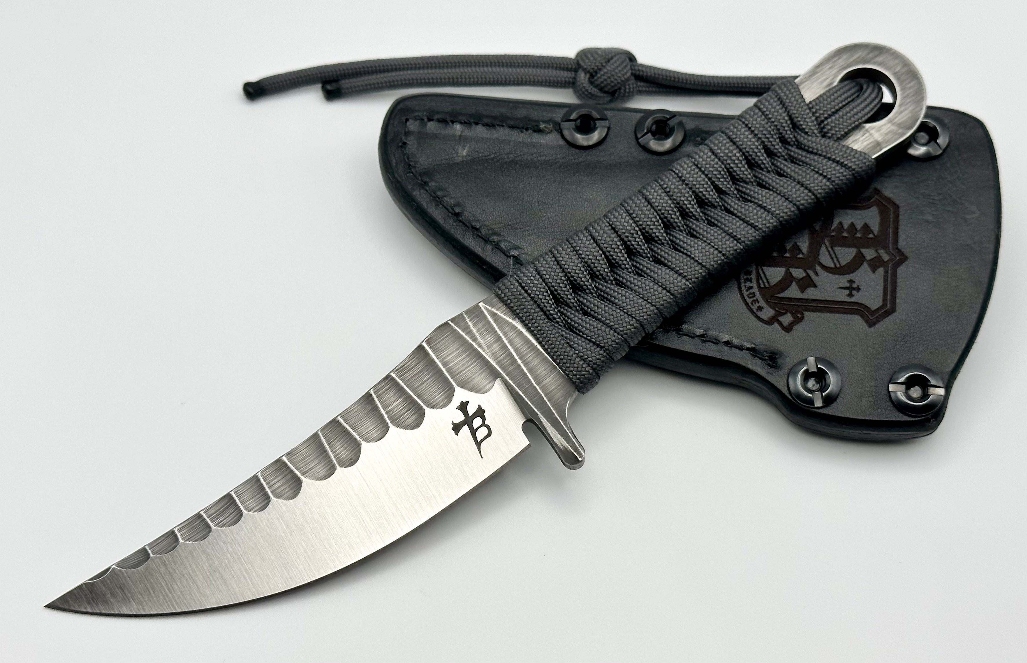 Borka Blades SBK-L M390 Rock Ground Fixed Blade with Premium Chattanooga Leather Sheath & Gray Paracord Wrap