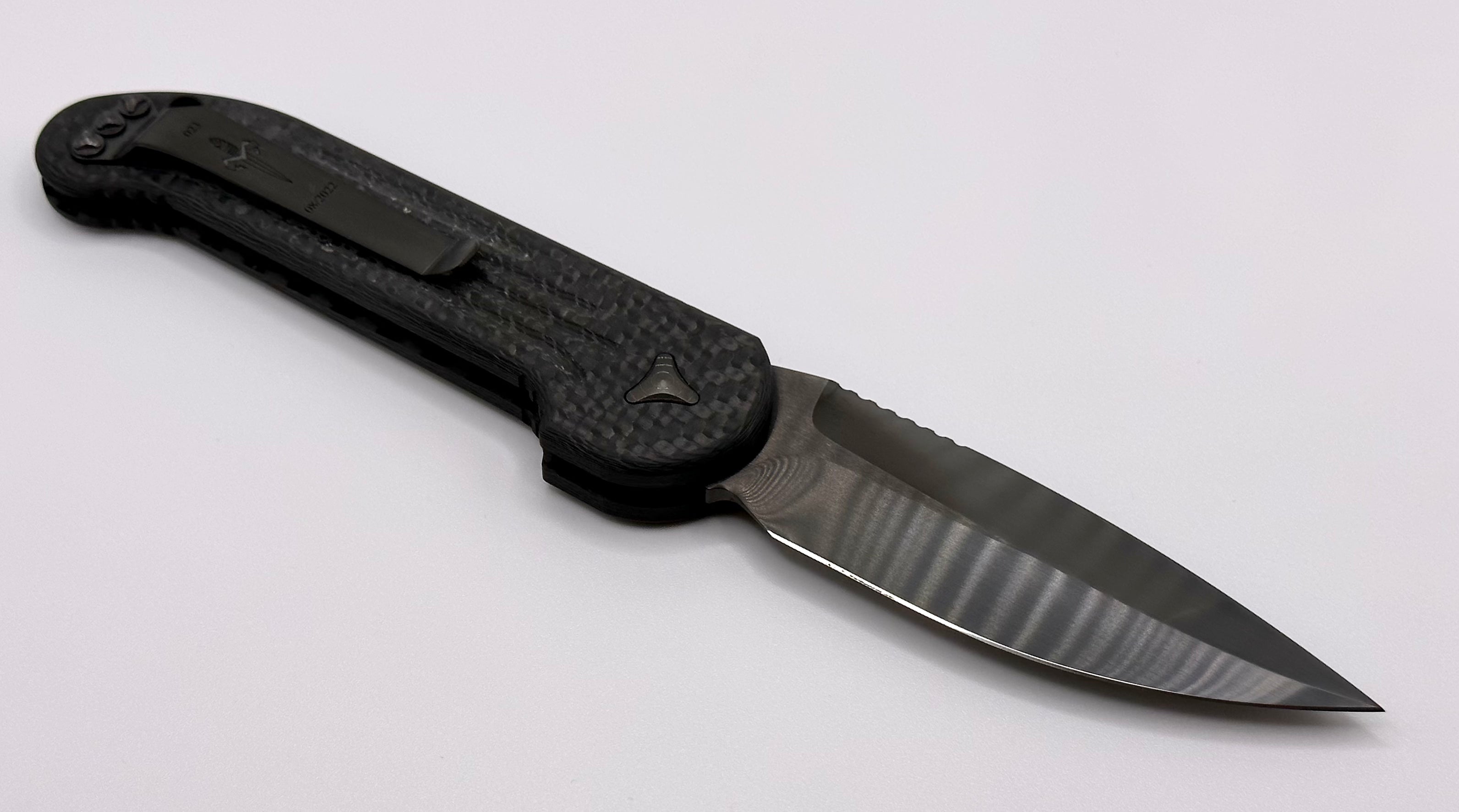 Marfione Custom Knives LUDT DLC Tactical Folding Knife - Carbon Fiber & DLC Ringed Hardware