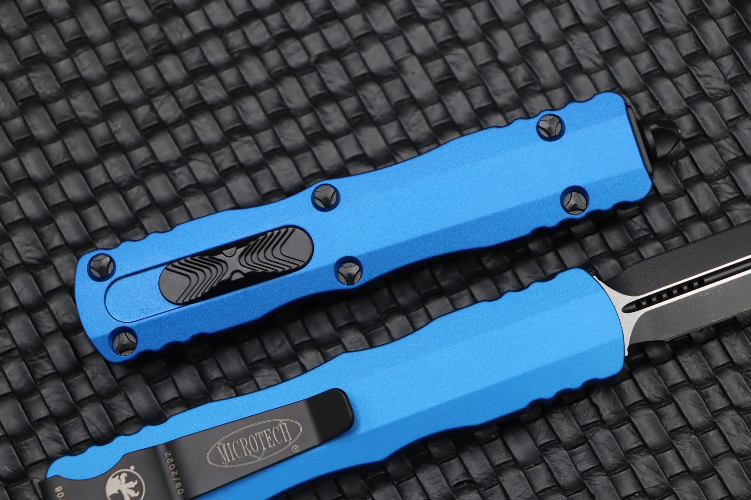 Microtech Dirac Double Edge Tactical Knife - Black & Blue OTF Design