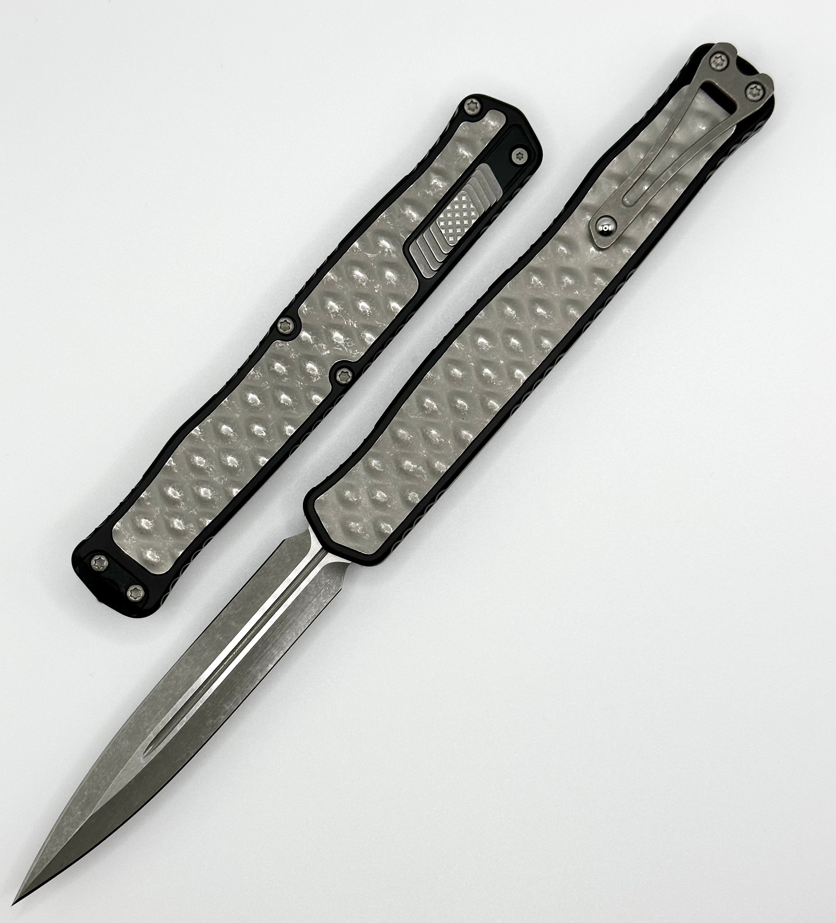 Heretic Knives Cleric II Battleworn Magnacut Double Edge Knife with Premium Stainless Bubble Inlays