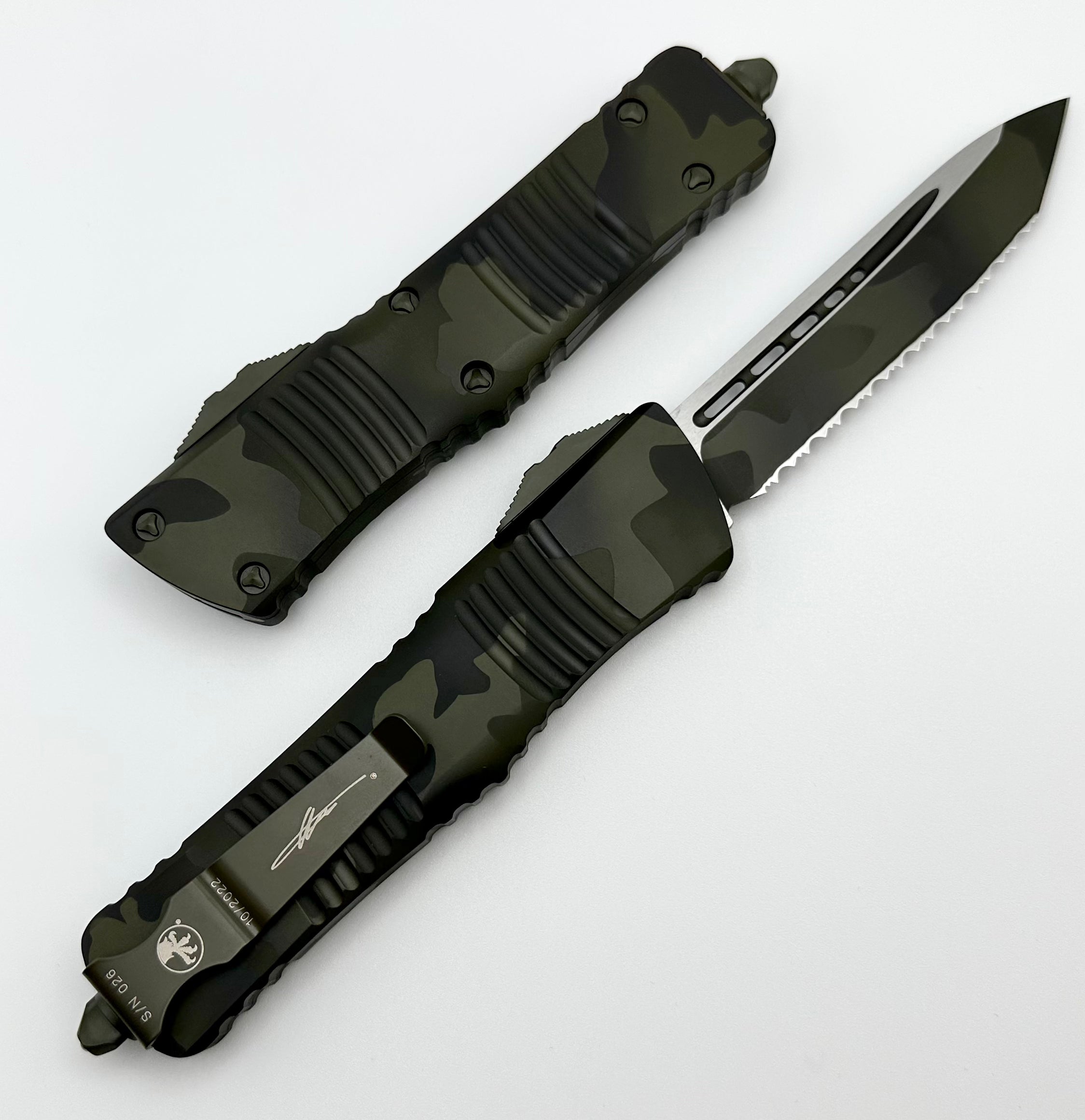 Premium Microtech Combat Troodon Tactical Knife - OD Green Camo Tanto Full Serrated