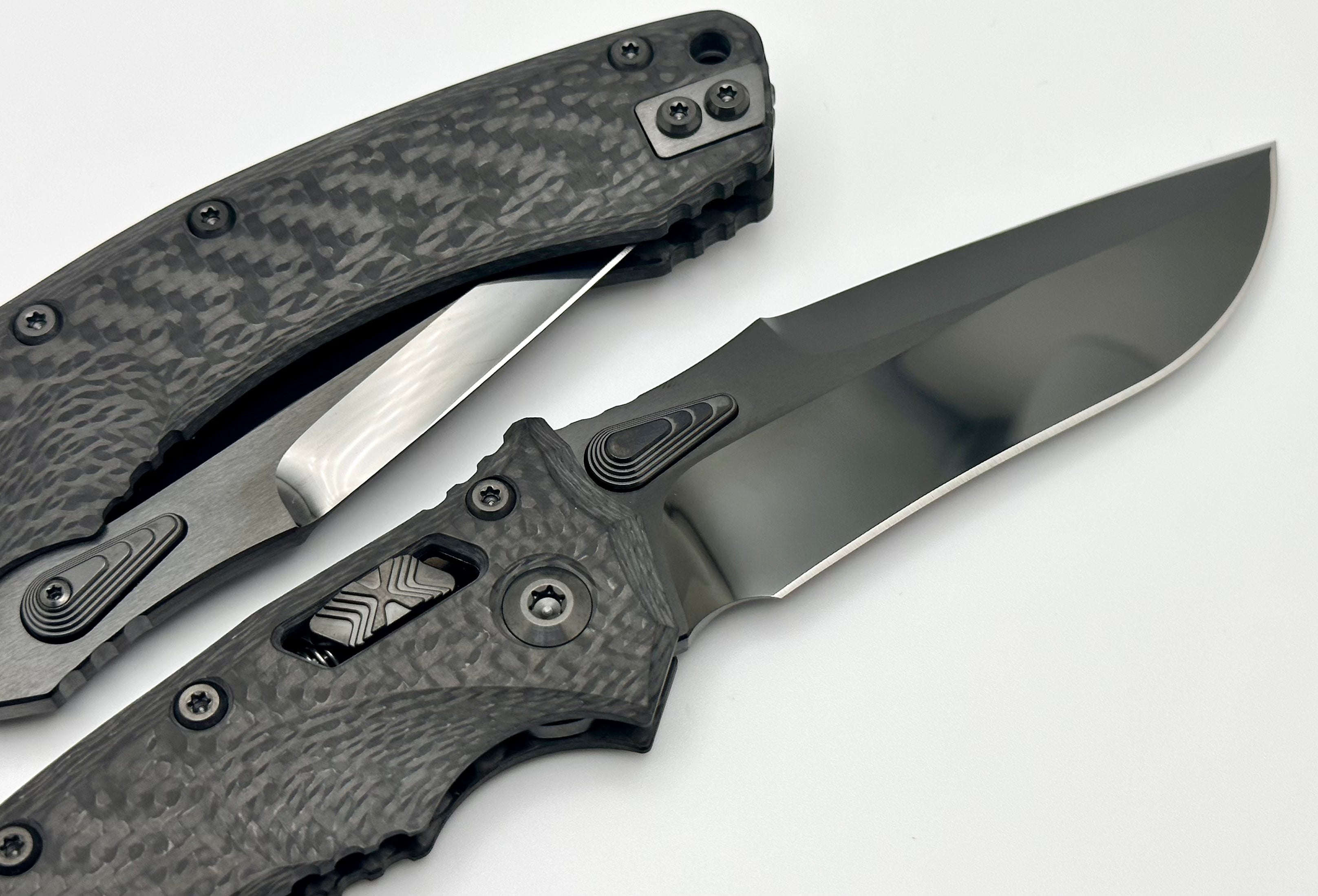 Marfione Custom Knives Amphibian RAM-LOK DLC Diamondwash M390 & Carbon Fiber Handles - Ultimate Tactical Precision