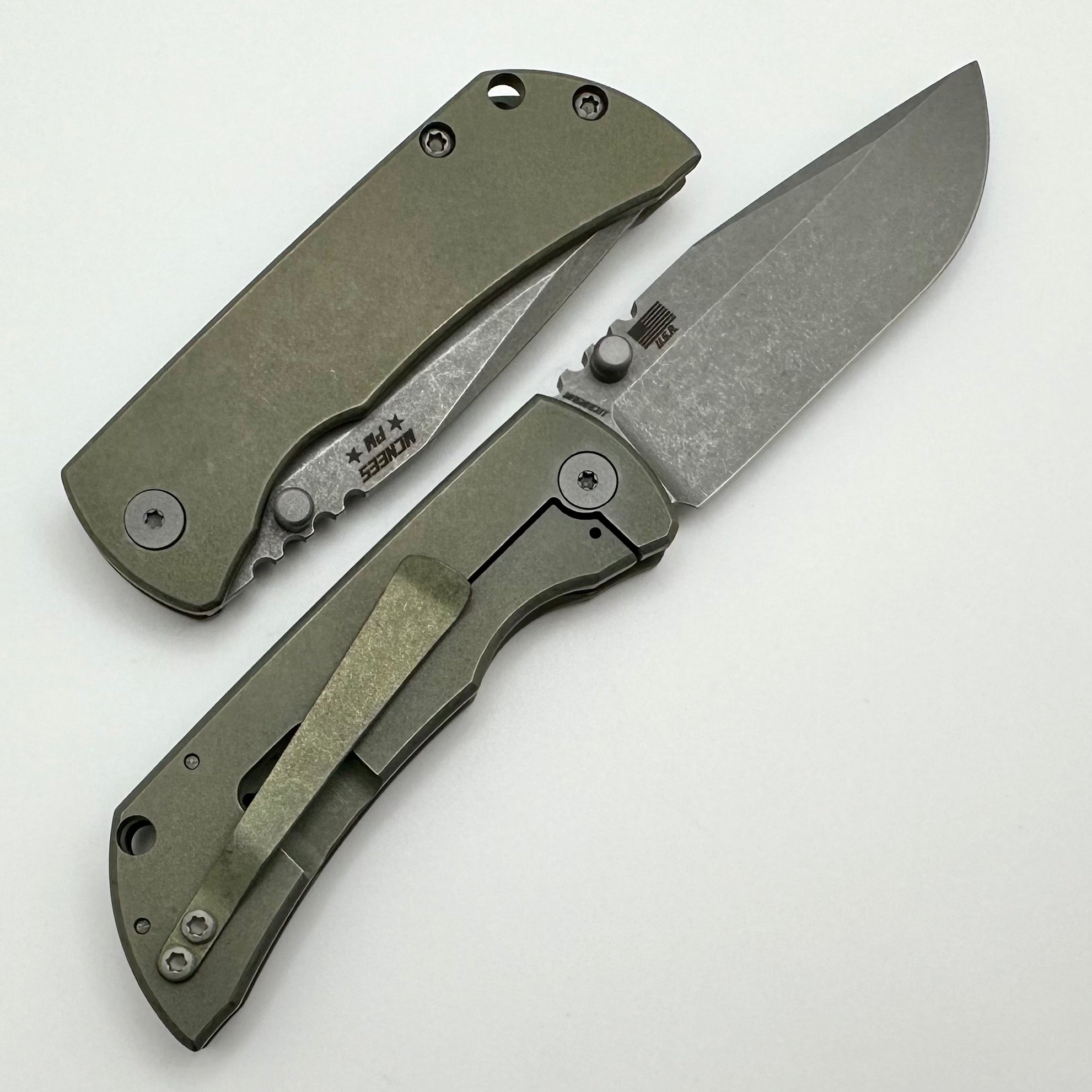 McNees Machined Mac 2 3 Folding Knife - Matte Stonewash Green & Bronze Atomic