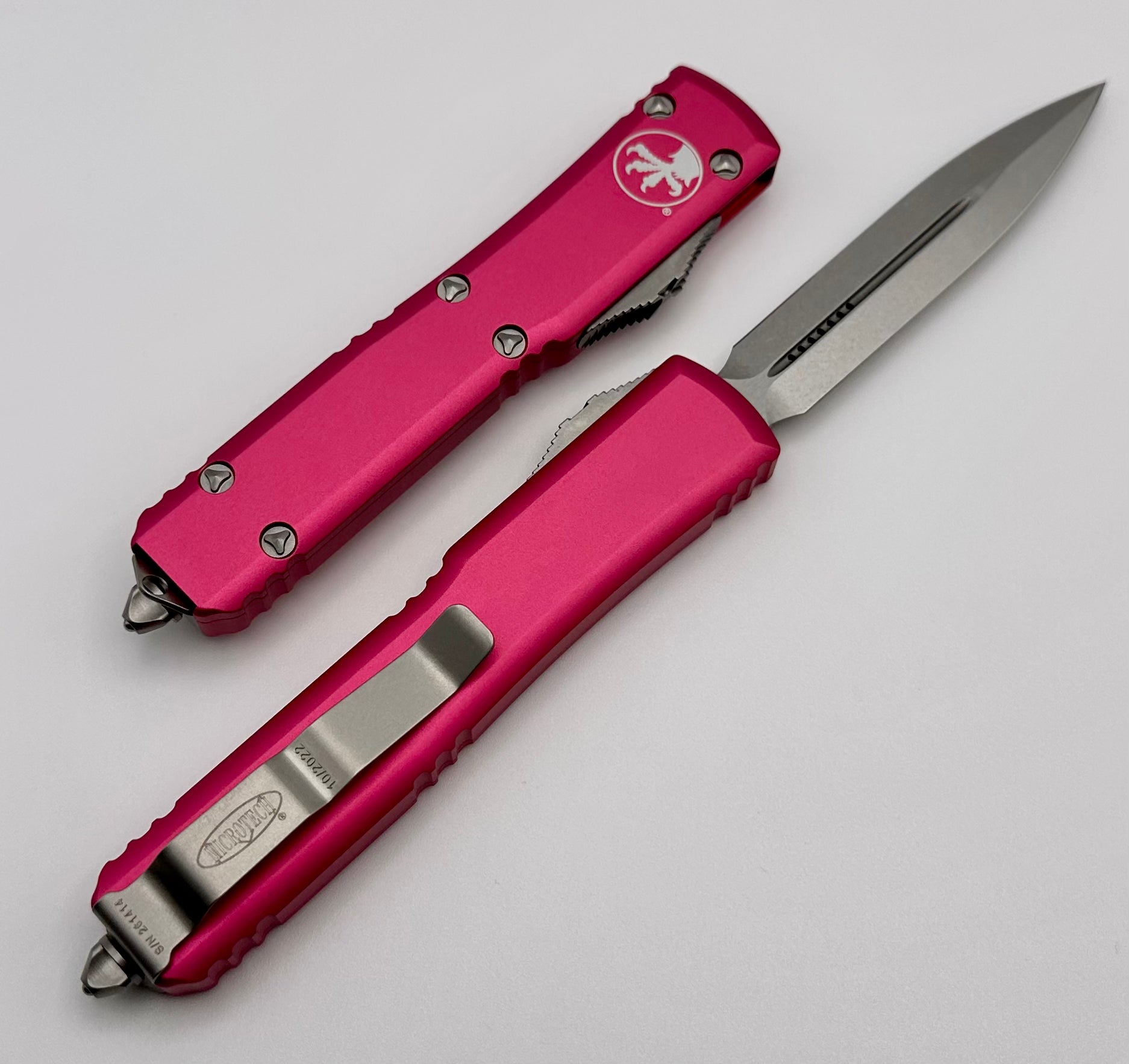 Microtech Ultratech Double Edge Stonewash Standard & Pink 122-10PK - Premium OTF Knife