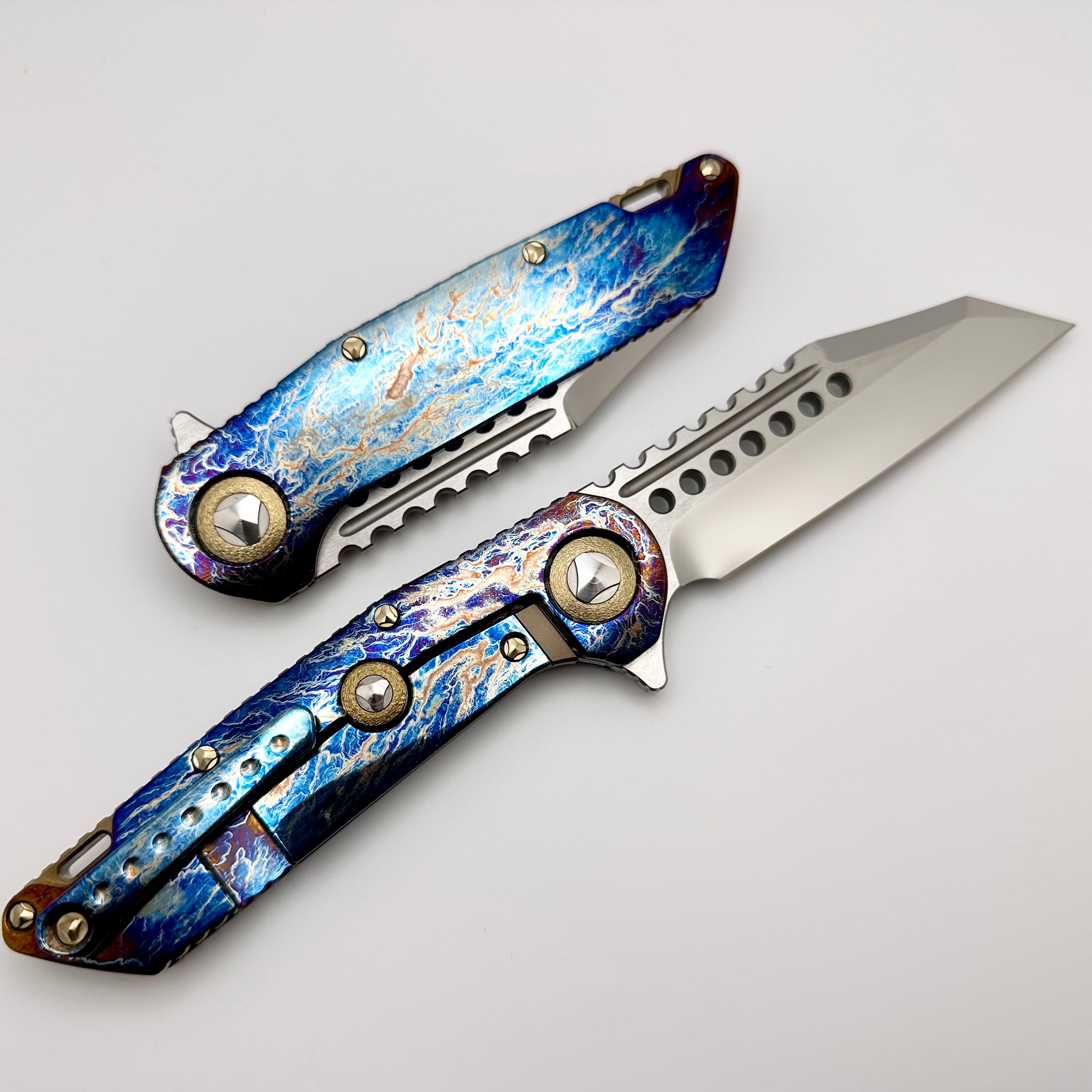 Premium Marfione Custom Warhound Knife - Mirror Polish M390 Blade & Galactic Acid Titanium Handles