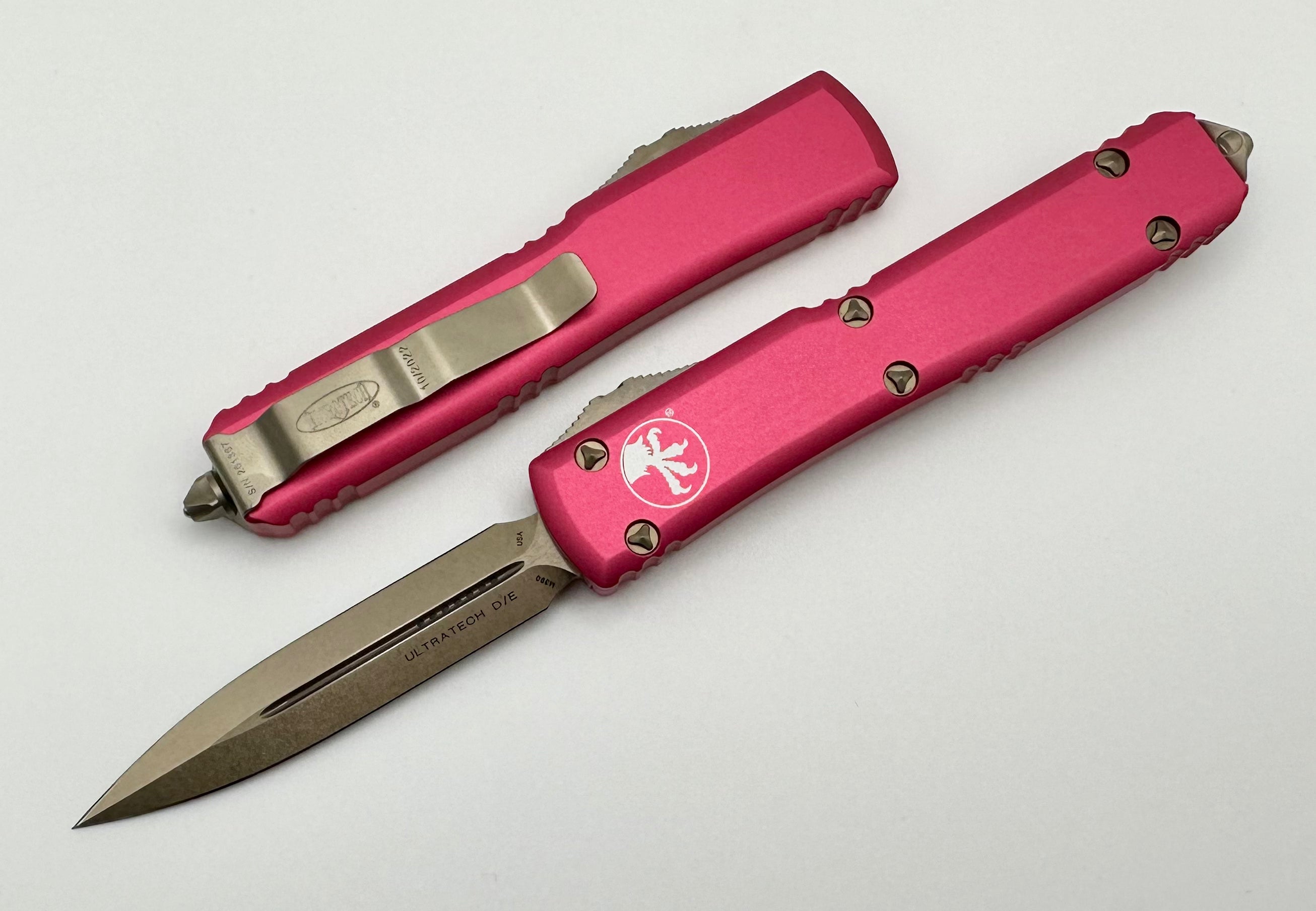 Microtech Ultratech Premium OTF Knife - Bronze & Pink Double Edge