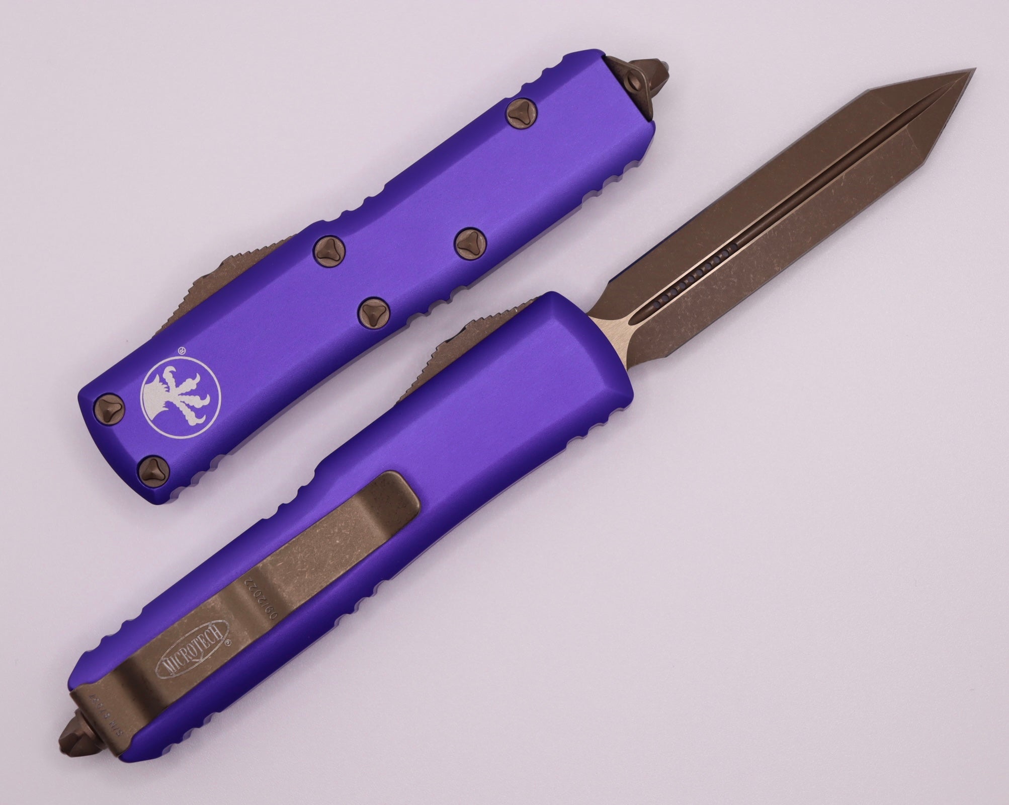 Microtech UTX-85 Spartan Apocalyptic Bronze & Purple EDC Knife