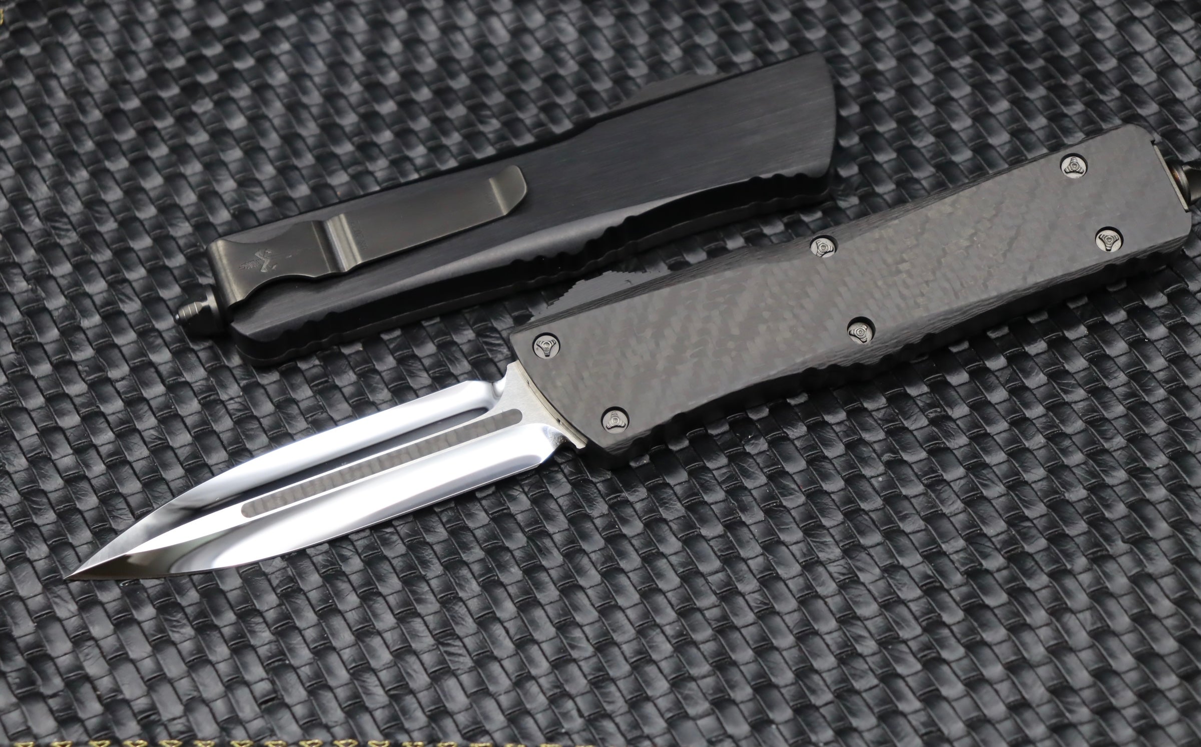 Ultimate Marfione Custom Combat Troodon OTF Knife - Mirror Polish, Carbon Fiber Inlays & DLC Hardware