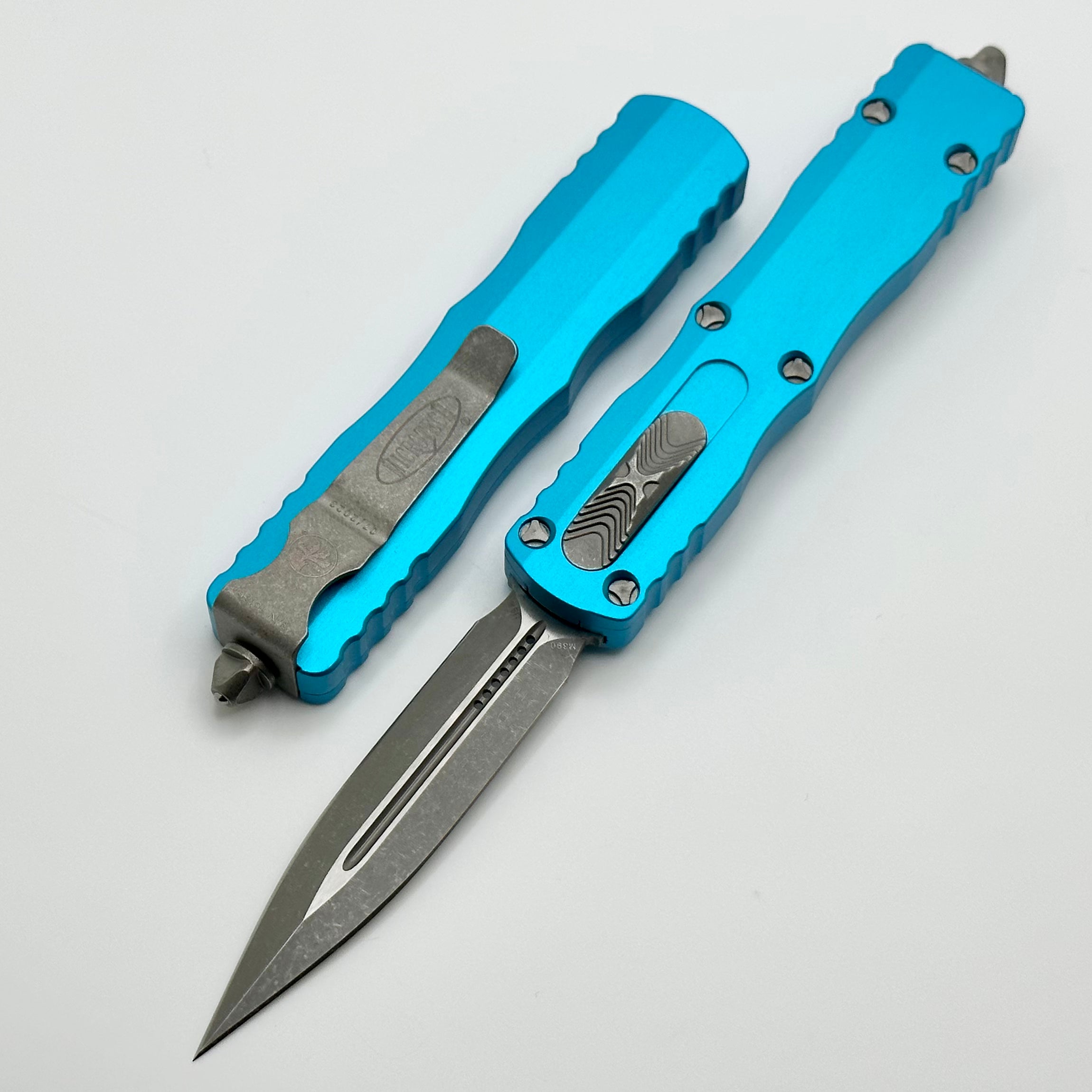 Microtech Dirac D/E Apocalyptic Ultimate Knife with Turquoise Accents